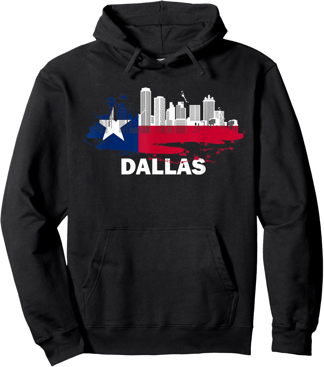 Texas State Flag - Dallas Cityscape - Dallas Skyline Hoodie - Hoodie | Black
