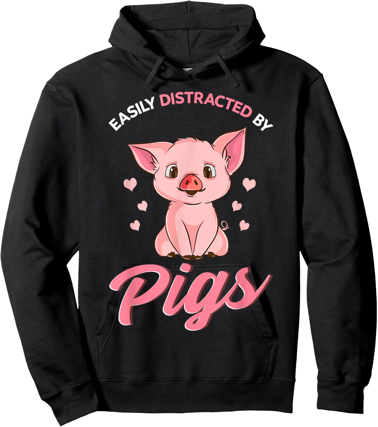 Easily Distracted By Pigs Hog Lover Cute Farmer Hoodie - Hoodie | Black