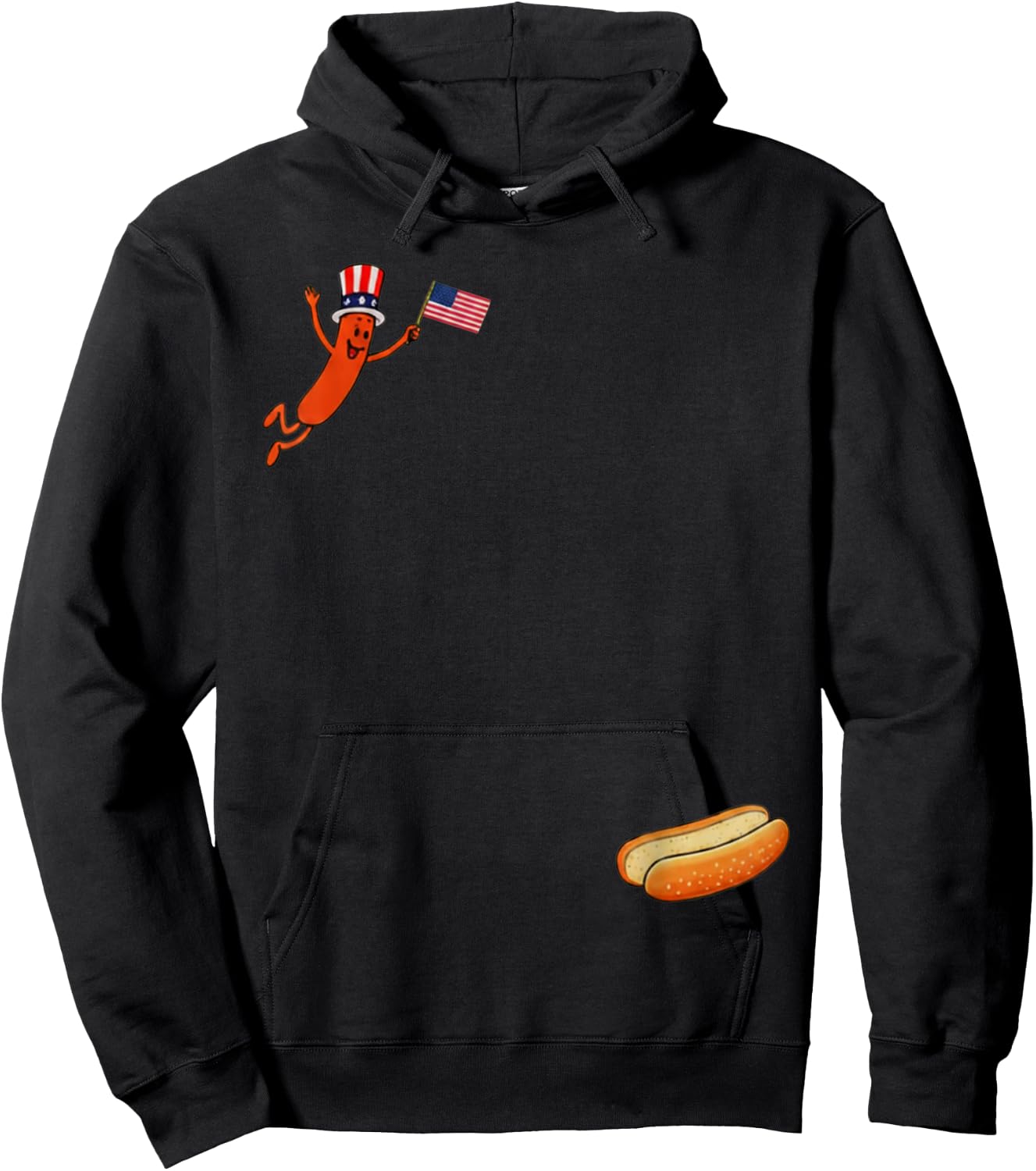 Hotdog Freedom Dive Funny Uncle Sam Hot Dog Jumping Into Bun Hoodie - Hoodie | Black