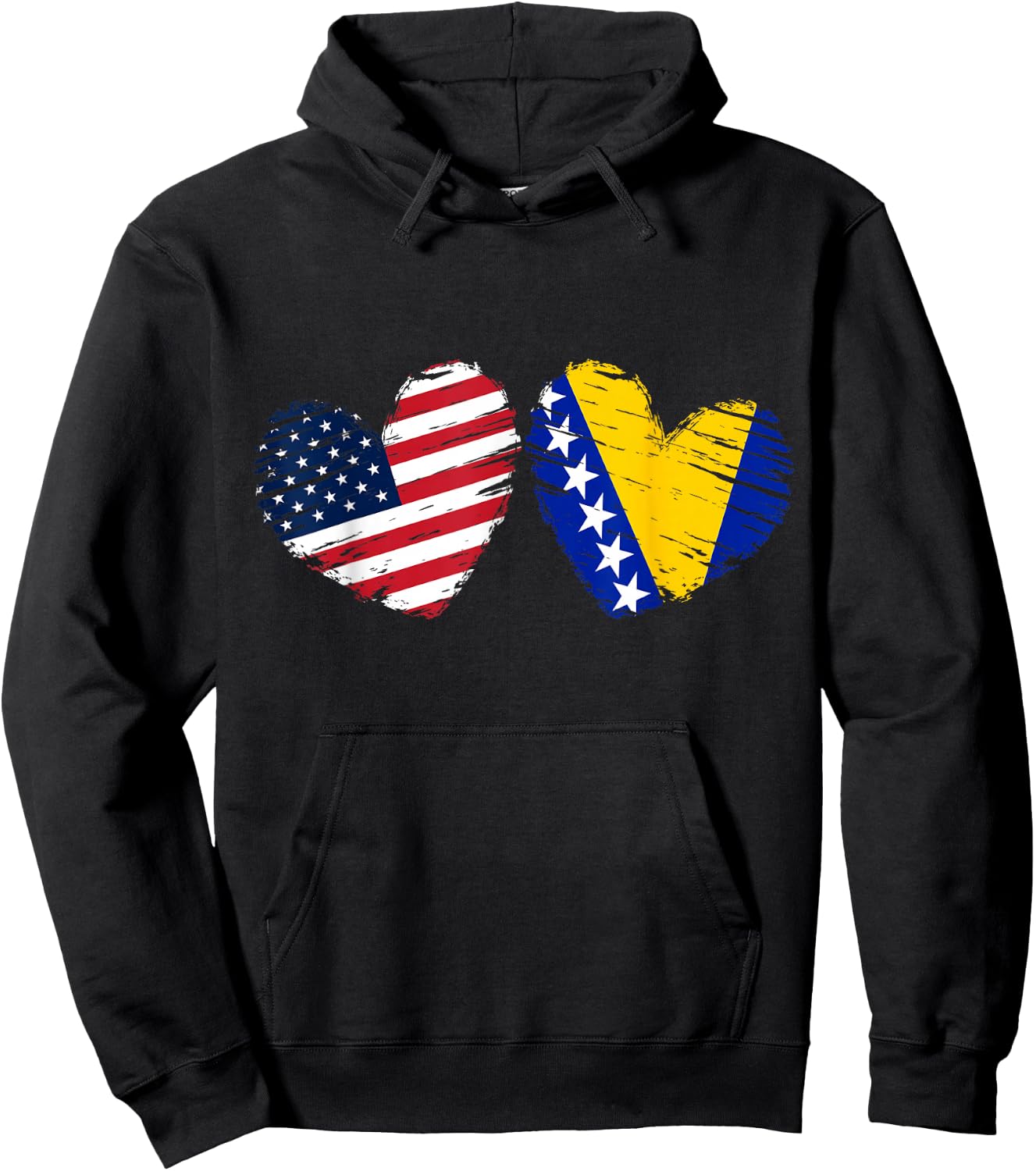 USA Bosnia and Herzegovina Flag Heart Bosnian American Hoodie - Hoodie | Black