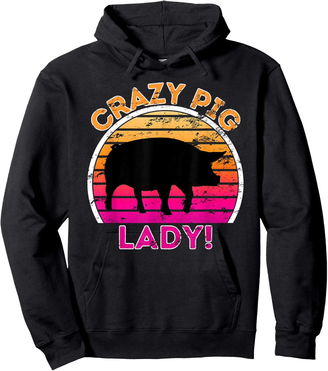 Crazy Pig Lady - Funny Retro Pig Hoodie - Hoodie | Black