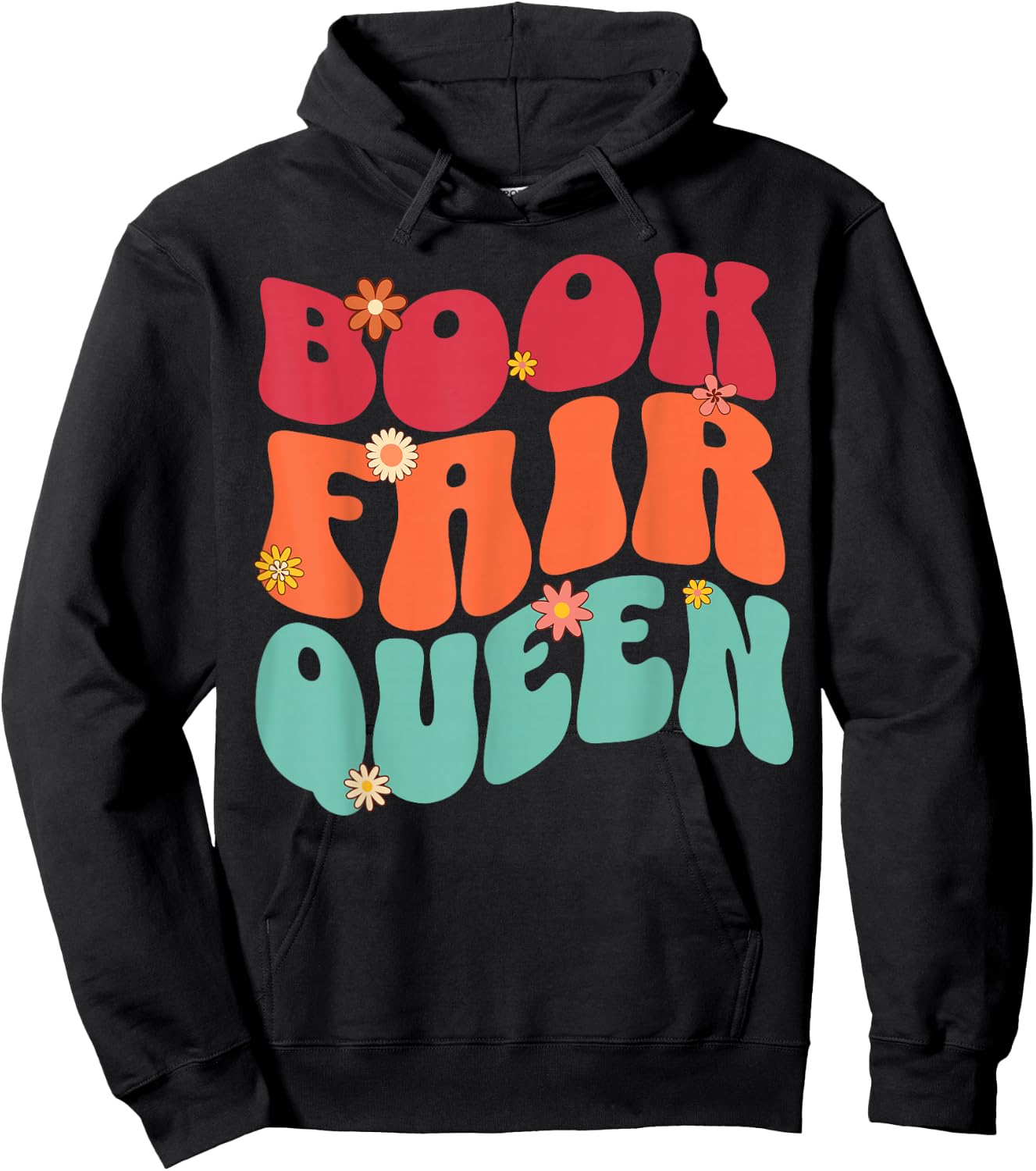 Book Fair Queen Groovy 70s Retro Reading School Librarian Hoodie - Hoodie | Black