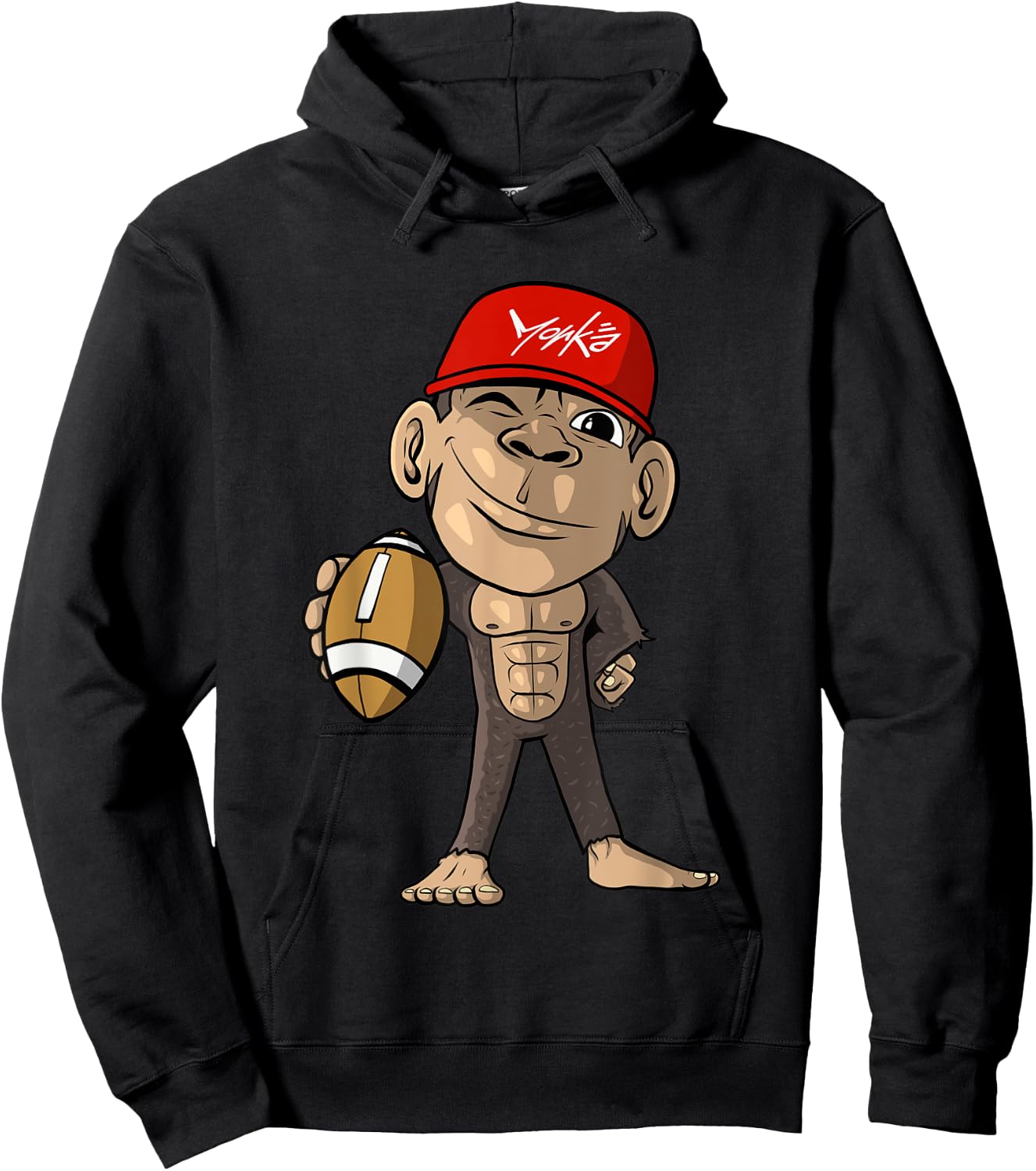 Cute Monkey with Football - American Football Hoodie - Hoodie | Black