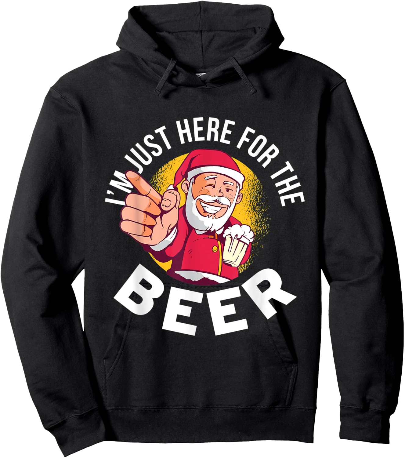 I'm Just Here for the Beer Shirt Xmas Santa Holding Beer Hoodie - Hoodie | Black