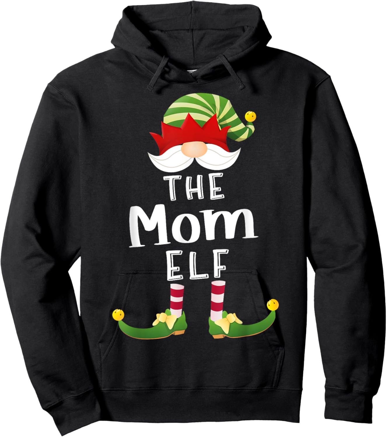 Mom Elf Group Christmas Funny Pajama Party Hoodie - Hoodie | Black