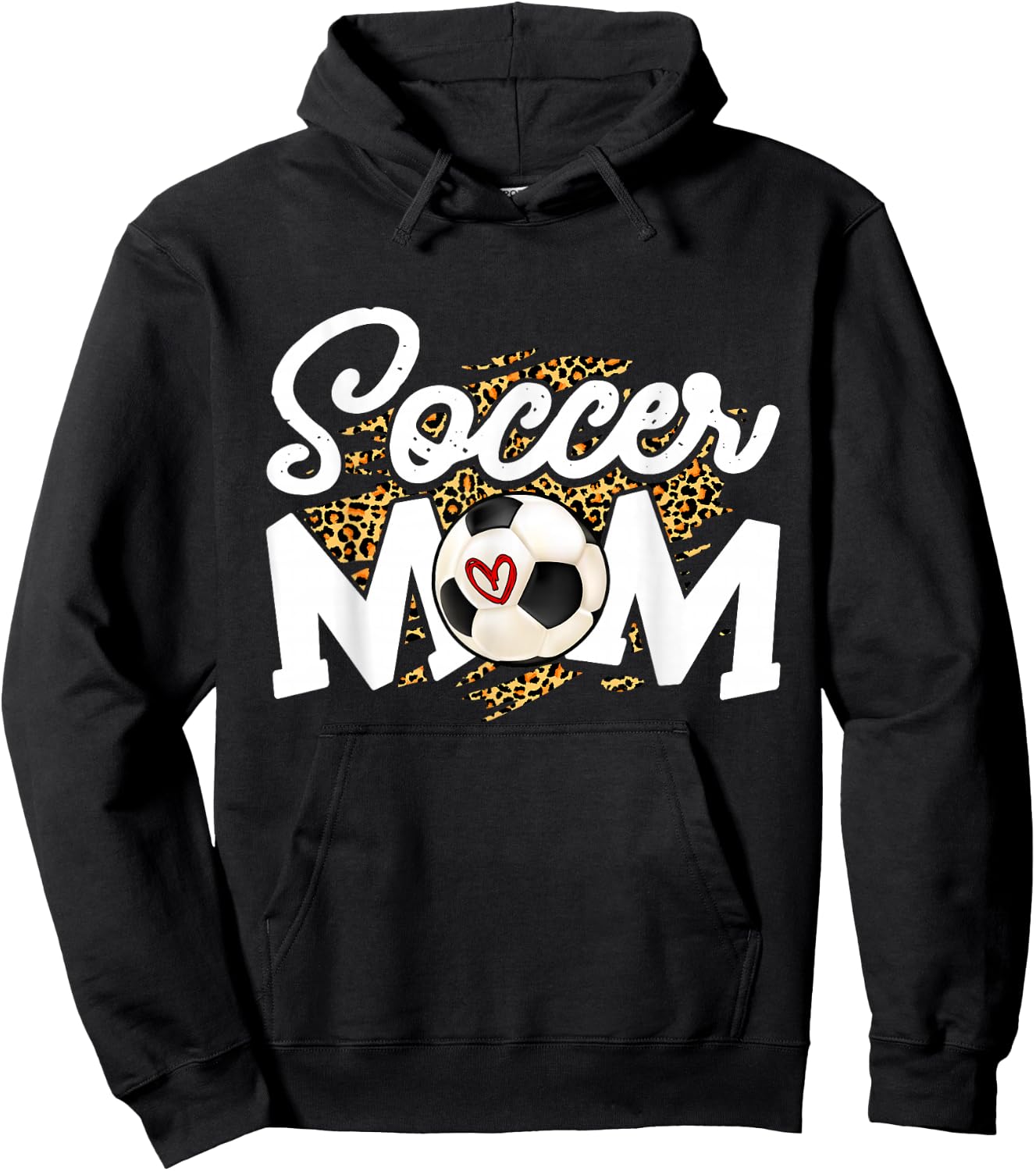 Soccer Mom Cute Novelty Leopard Heart Mother's Day Hoodie - Hoodie | Black