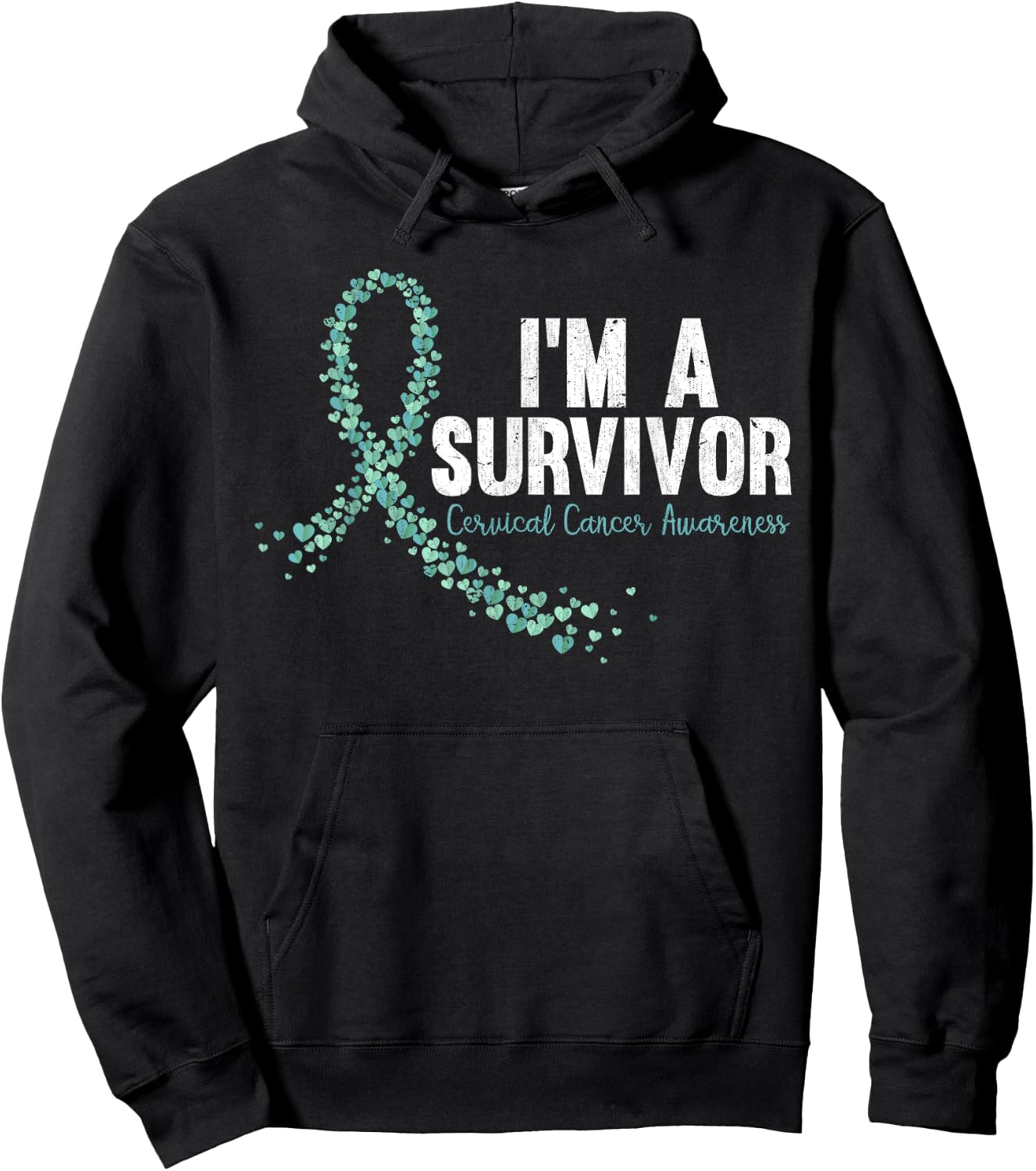 Im A Survivor Teal Ribbon Cervical Cancer Awareness Hoodie - Hoodie | Black