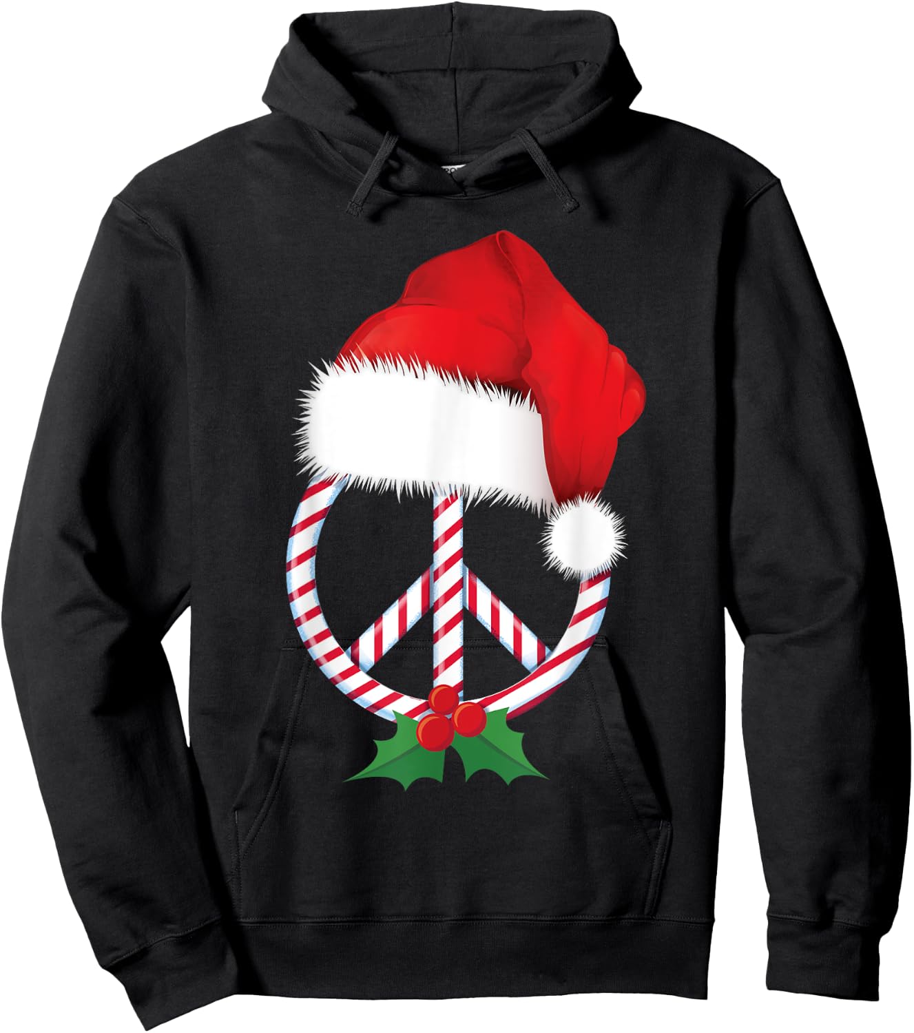 Christmas Peace Sign Candy Cane Santa Peace Symbol Hoodie - Hoodie | Black