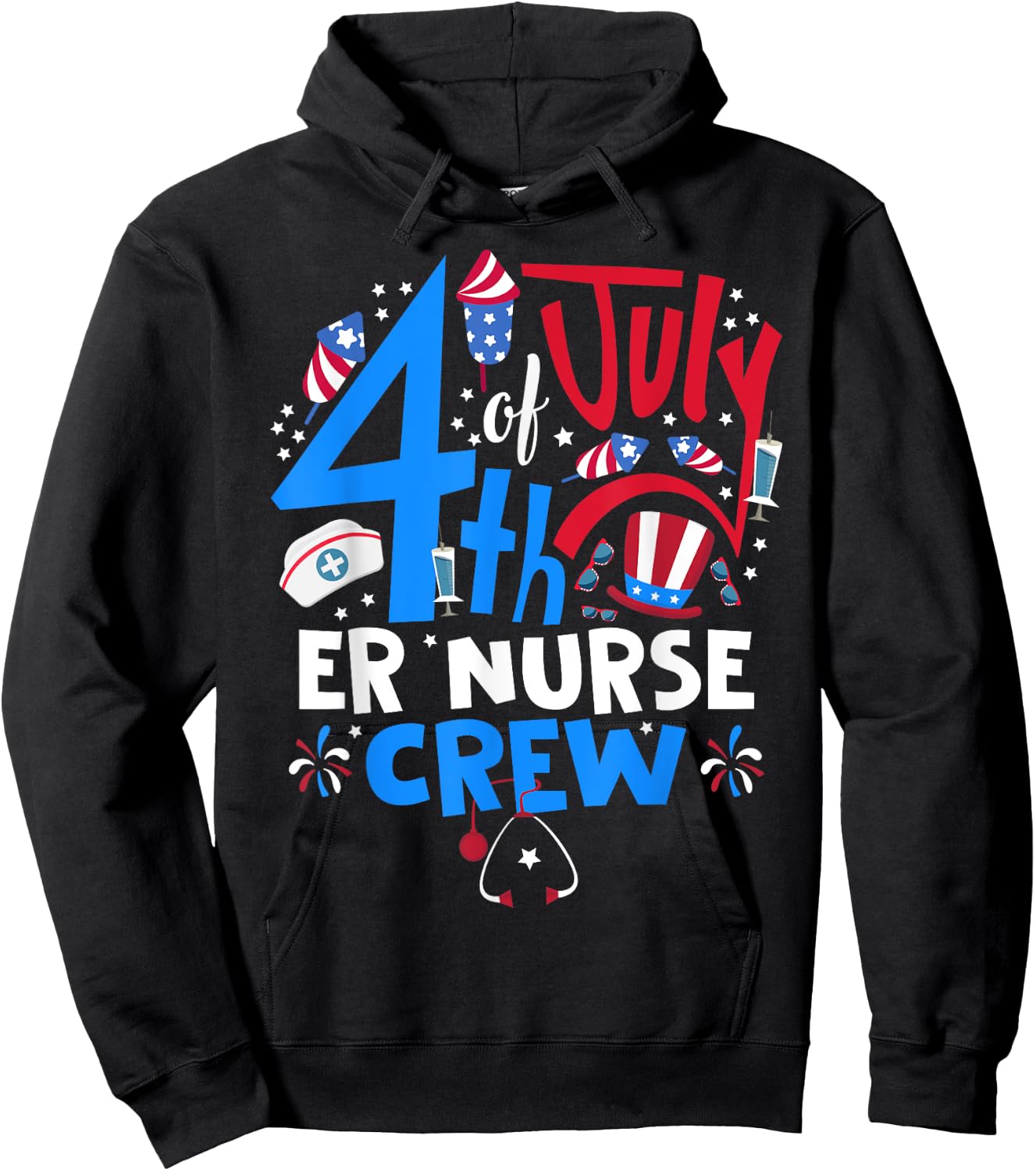 4th of July ER Nurse Crew Emergency Room Nurse In 4th July Men Hoodie - Hoodie | Black