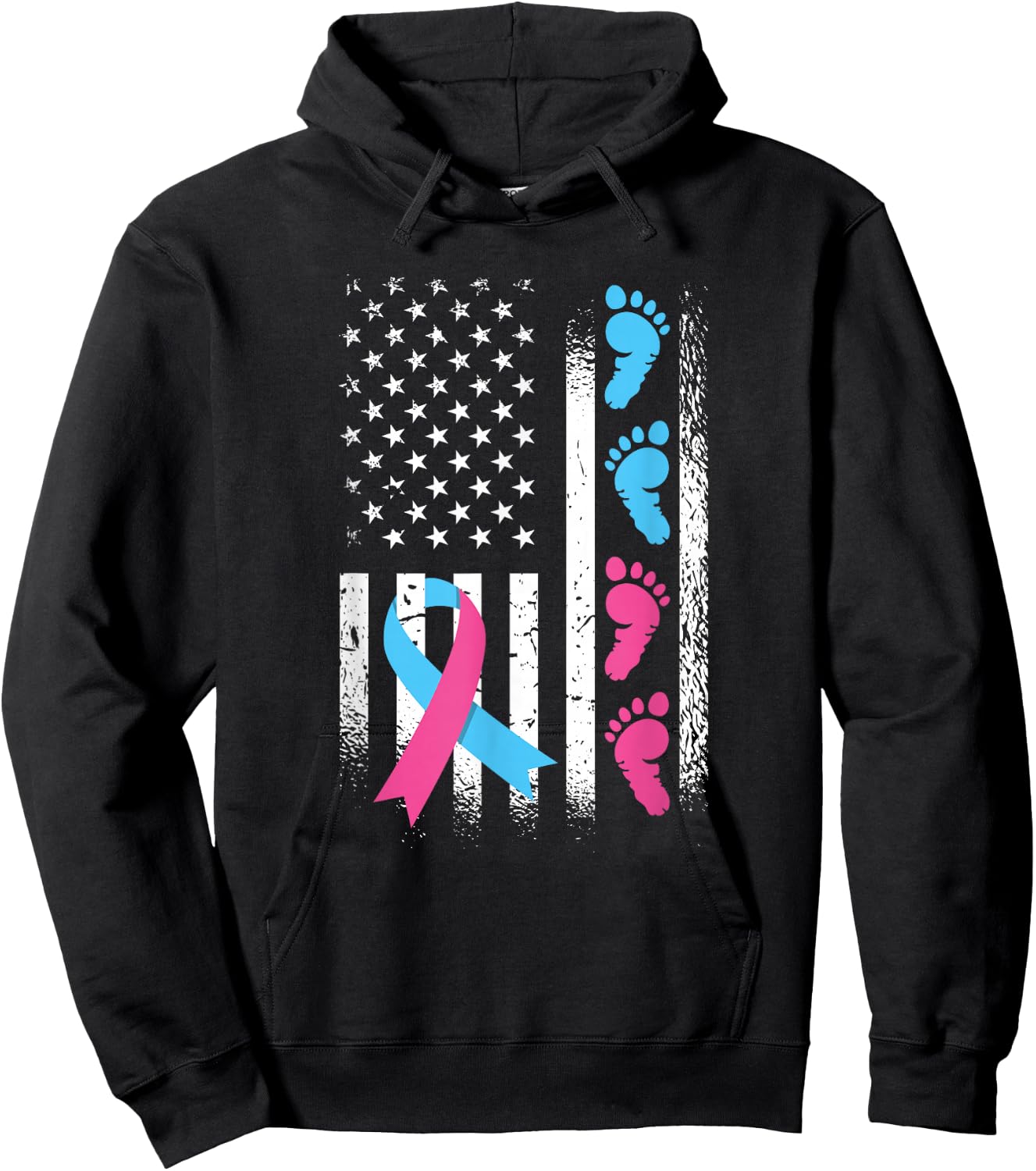 American Flag Pink and Blue Ribbon Pregnancy and Infant Loss Hoodie - Hoodie | Black