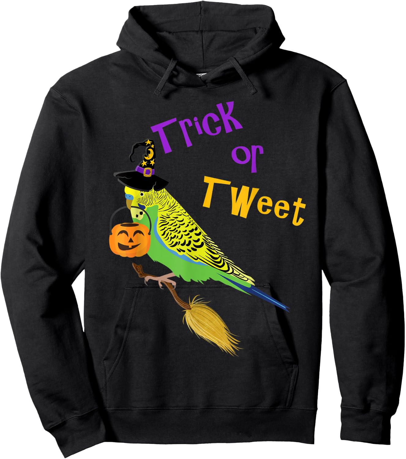 Halloween Trick or Tweet green budgie cute graphic bird Hoodie - Hoodie | Black