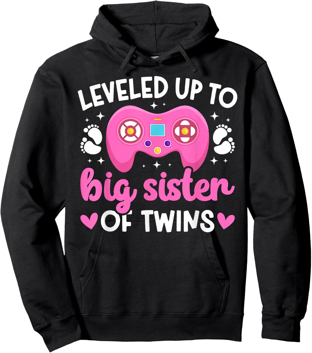 Leveled Up Promoted To Big Sister Of Twins Hoodie - Hoodie | Black