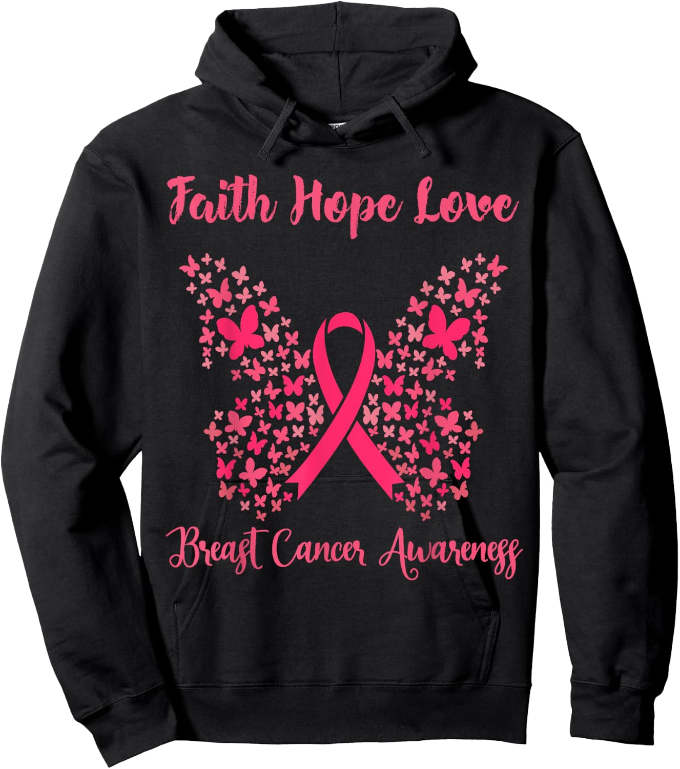 Women's Faith Hope Love Breast Cancer Hoodie - Hoodie | Black