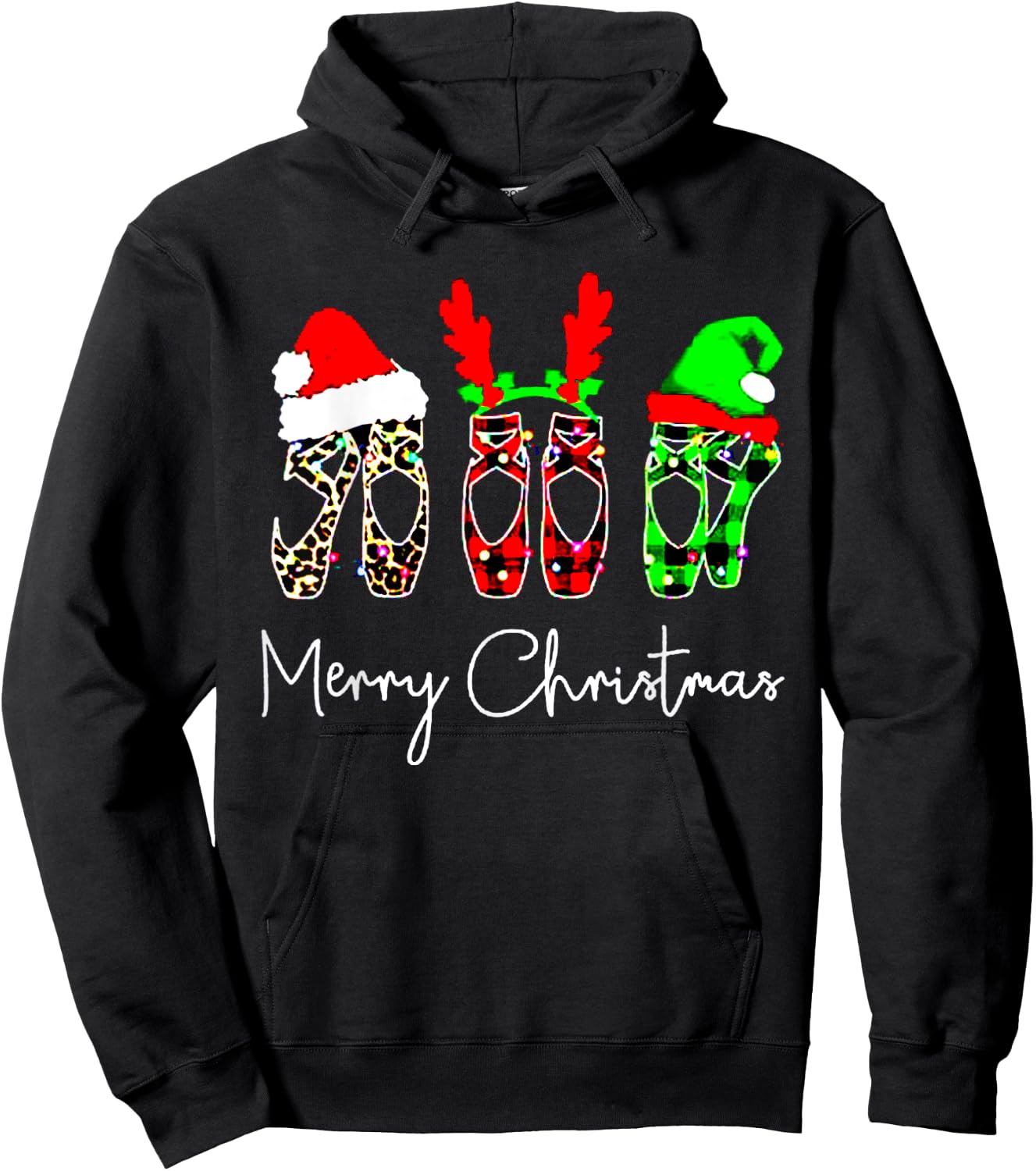 Ballet Dancer Ballerina Merry Christmas Xmas Pointe Shoe Hoodie - Hoodie | Black