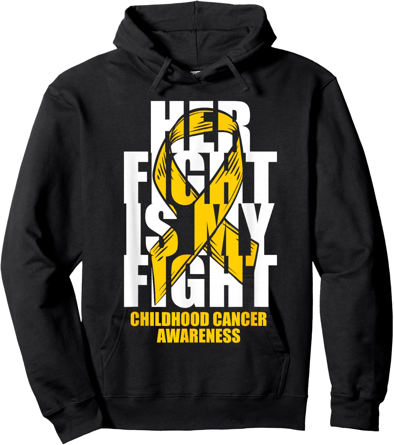 Childhood Cancer Awareness Month Gold Ribbon Her Fight Gift Hoodie - Hoodie | Black