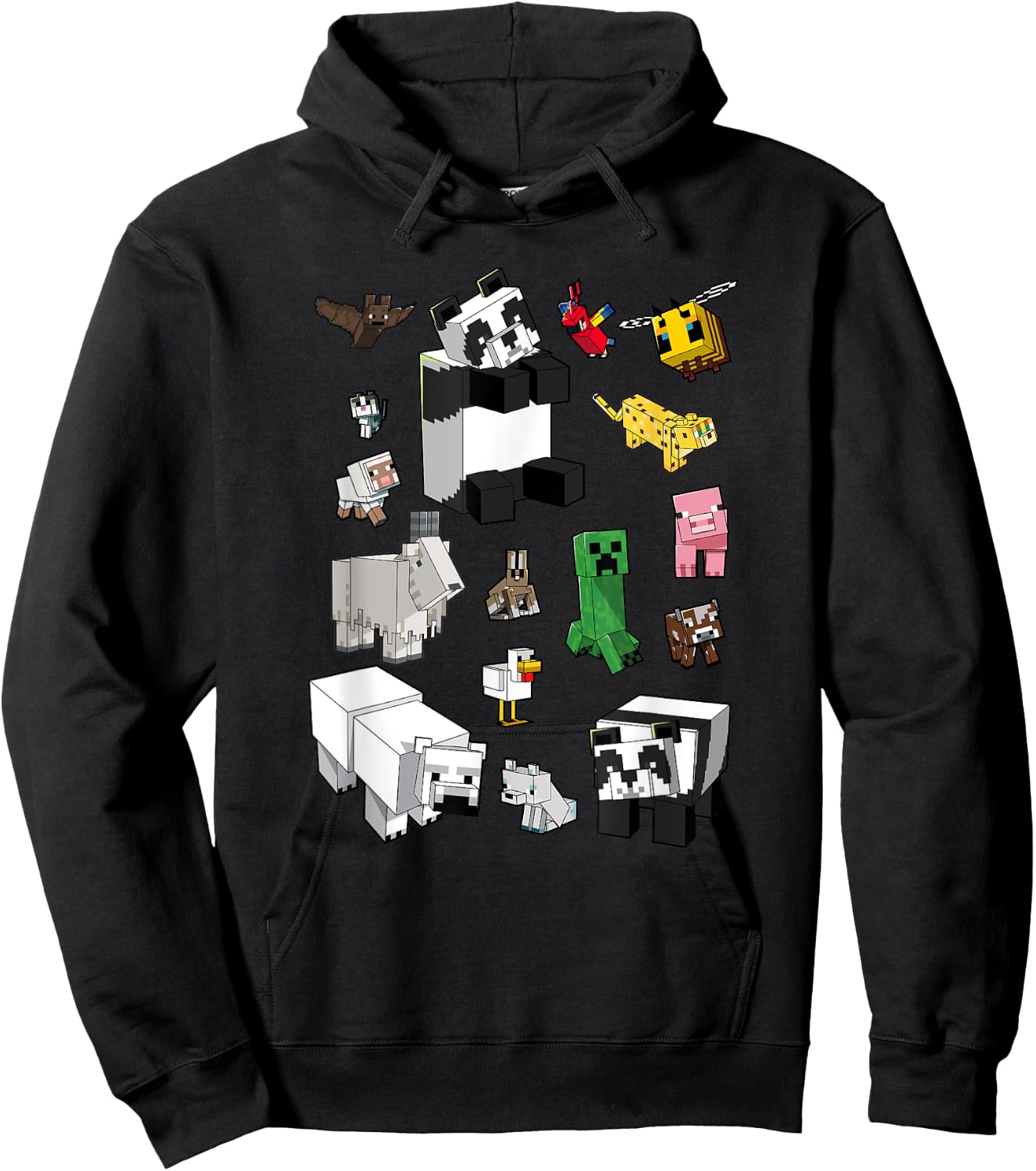 Minecraft Adults Kids , Blue, Small, Short Sleeve, Classic Fit, Cartoon Panda Graphic, Minecraft Overworld Mob Grid Poster Hoodie - Hoodie | Black