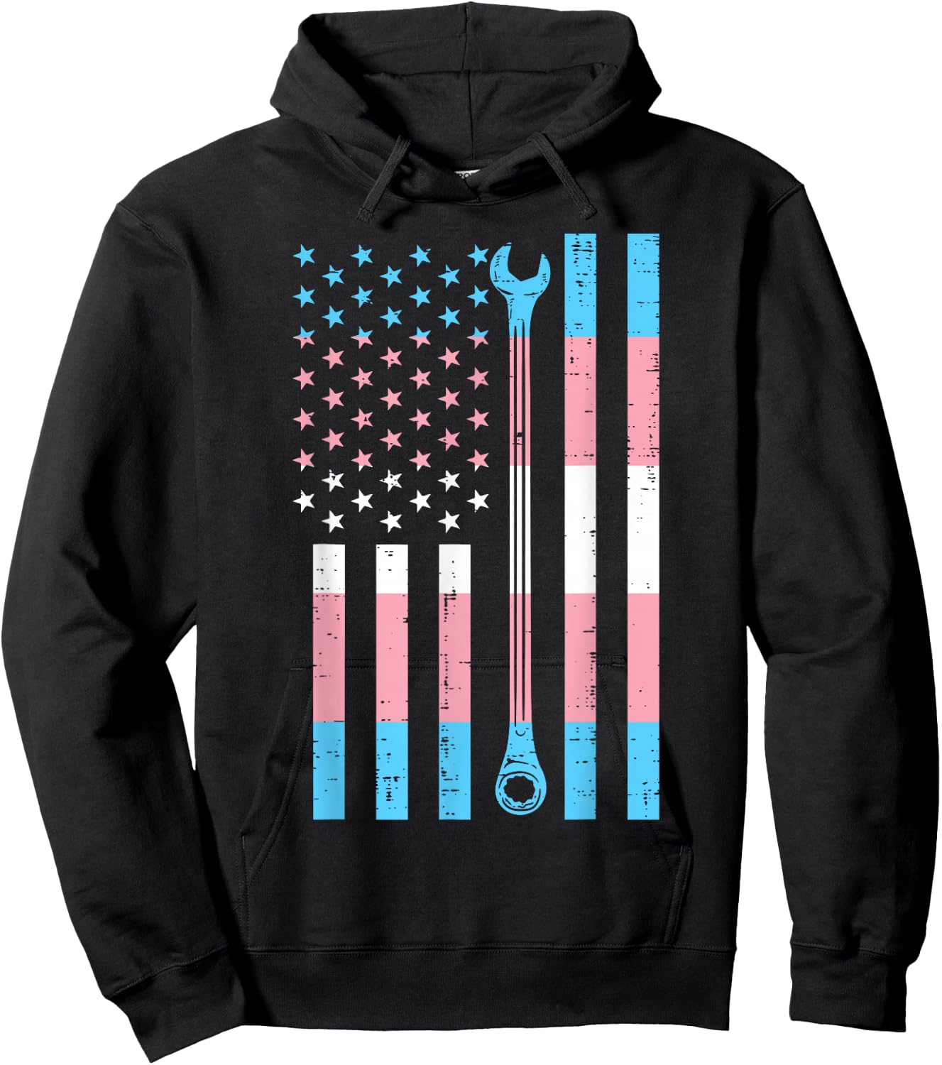 US America Flag Wrench Transgender Trans Pride LGBT Mechanic Hoodie - Hoodie | Black