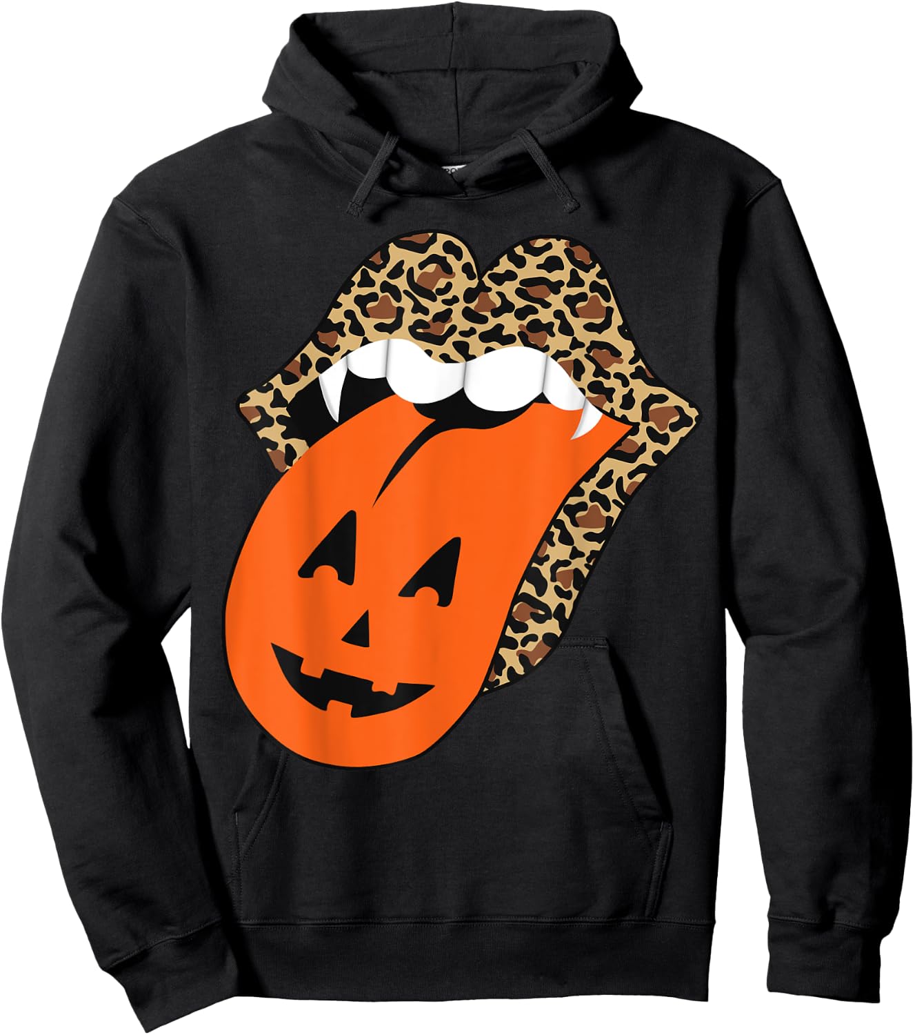 Leopard Lips Halloween Lips Vampire Mouth Pumpkin Tongue Hoodie - Hoodie | Black