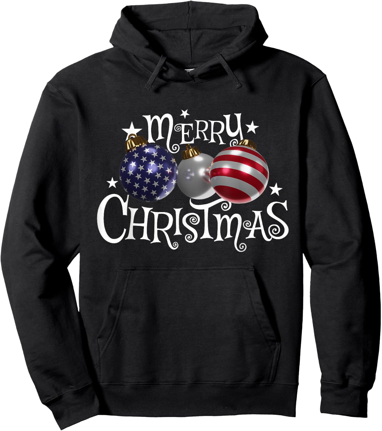 American Flag Merry Christmas Tree Baubles US Patriotic Xmas Hoodie - Hoodie | Black