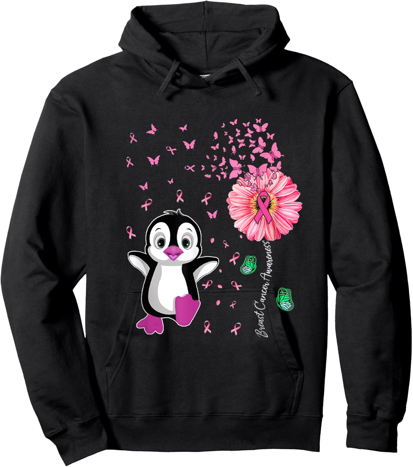 Penguin Pink Breast Cancer Awareness Hoodie - Hoodie | Black