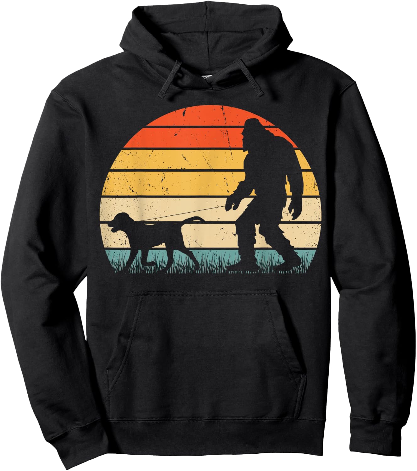Funny Bigfoot Walking Labrador Dog Vintage Sasquatch Retro Women Girls Kids Hoodie - Hoodie | Black