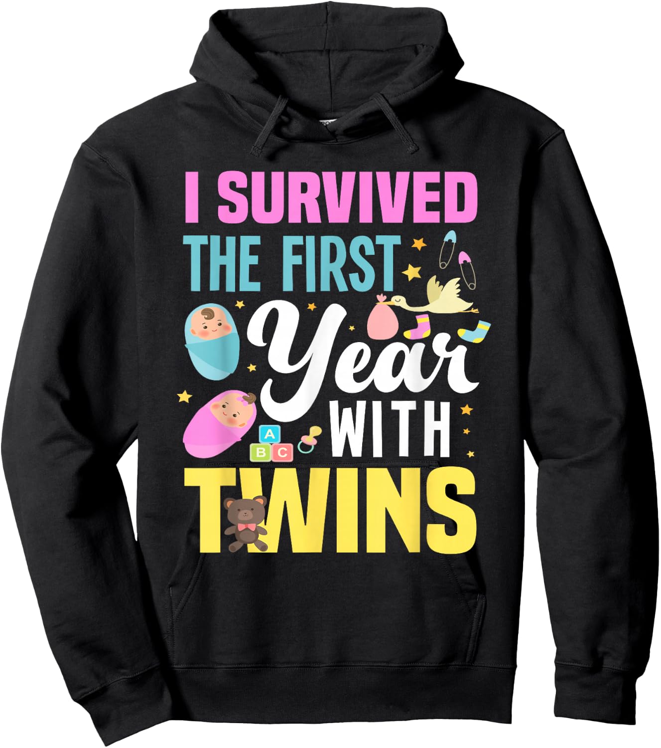 I Survived The First Year With Twins Funny Family Matching Hoodie - Hoodie | Black