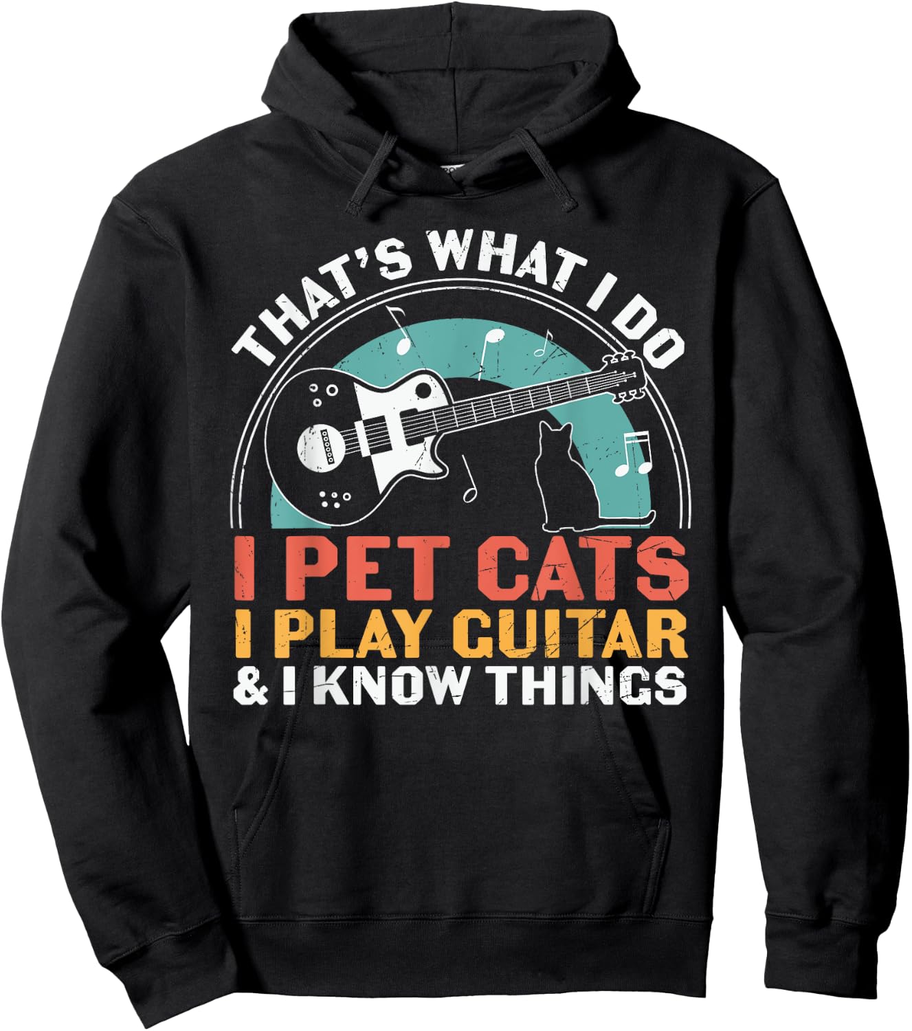 I Pet Cats Play Guitar Know Things Guitarist Guitar Player Hoodie - Hoodie | Black