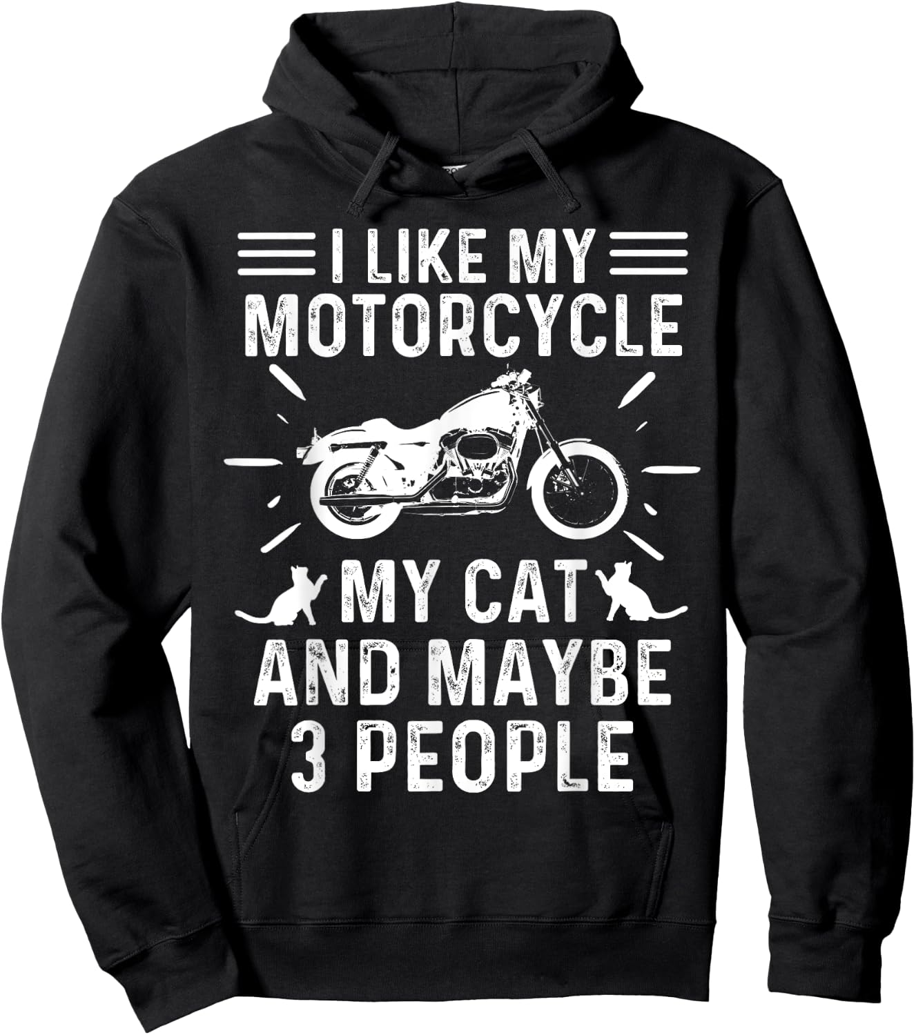 Retro Vintage I Like My Motorcycle My Cat and Maybe 3 People Men Women Hoodie - Hoodie | Black