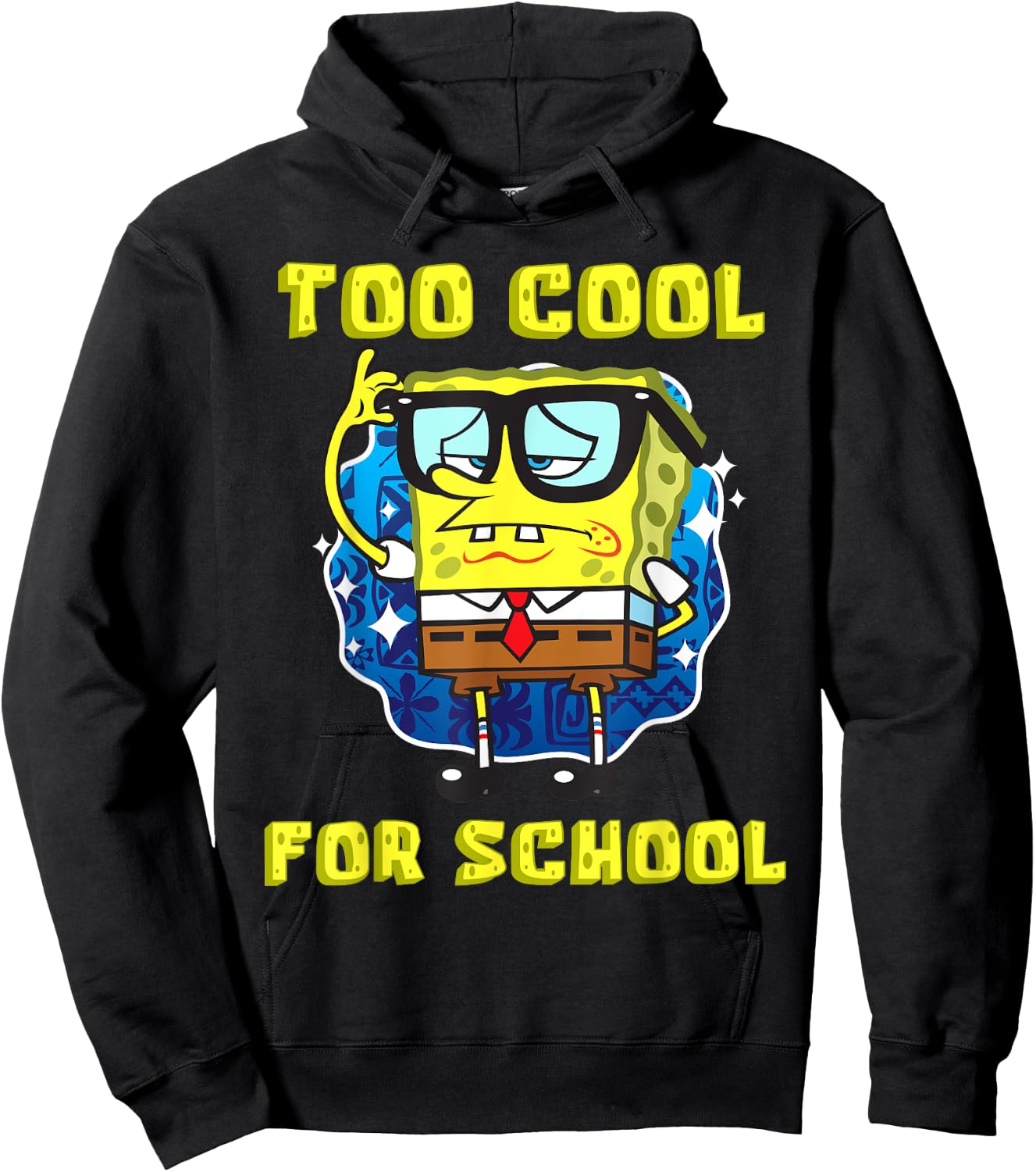 Mademark x SpongeBob SquarePants - SpongeBob Too Cool For School Wearing Glasses for Boys Girls Hoodie - Hoodie | Black
