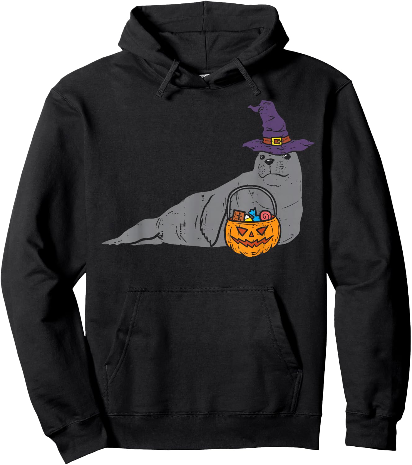 Seal Sea Lion Witch Pumpkin Halloween Animal Men Women Kids Hoodie - Hoodie | Black