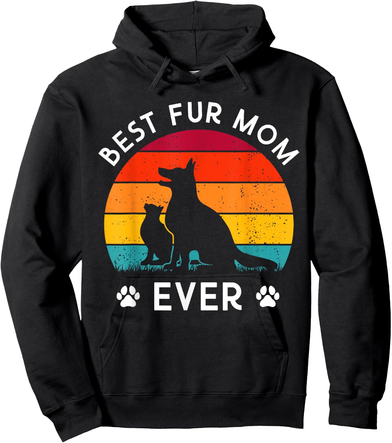 Funny Best Fur MOM Ever Vintage Retro Dog and Cat Owner Love Women Kids Hoodie - Hoodie | Black