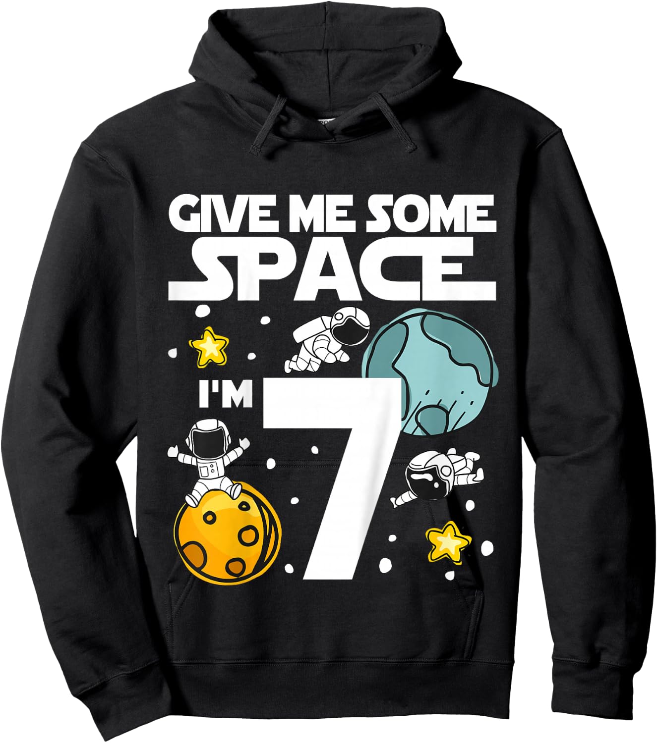 7 Year Old Outer Space Birthday Planets Astronaut 7th Gift Hoodie - Hoodie | Black