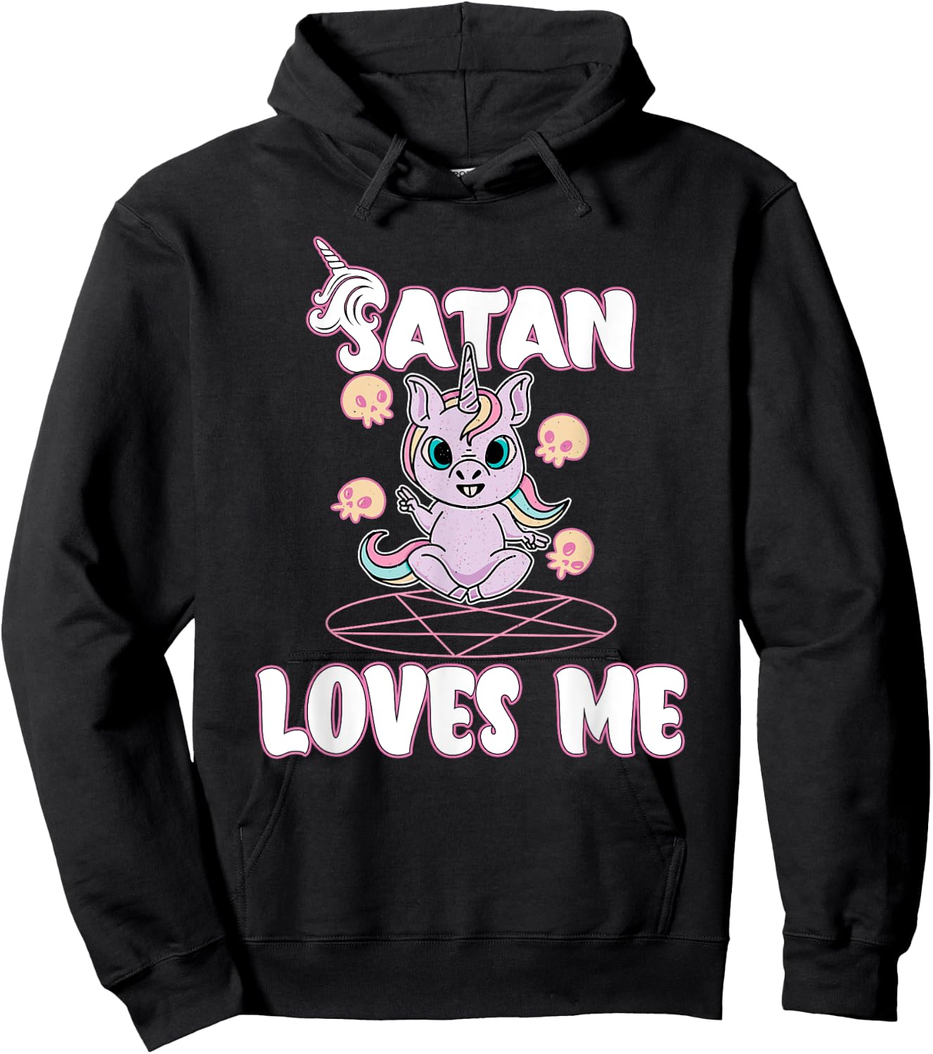 Satan Loves Me - Satanic Unicorn Satanism Baphomet Hoodie - Hoodie | Black