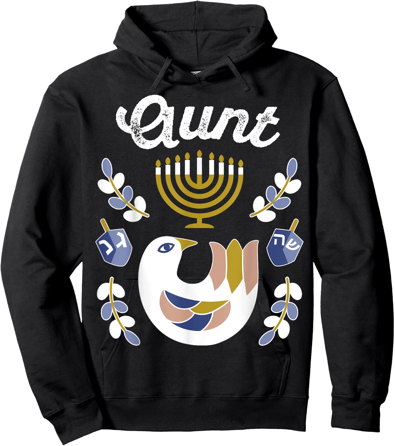 Matching Family Hanukkah Pajamas Top Dreidel & Menorah Aunt Hoodie - Hoodie | Black