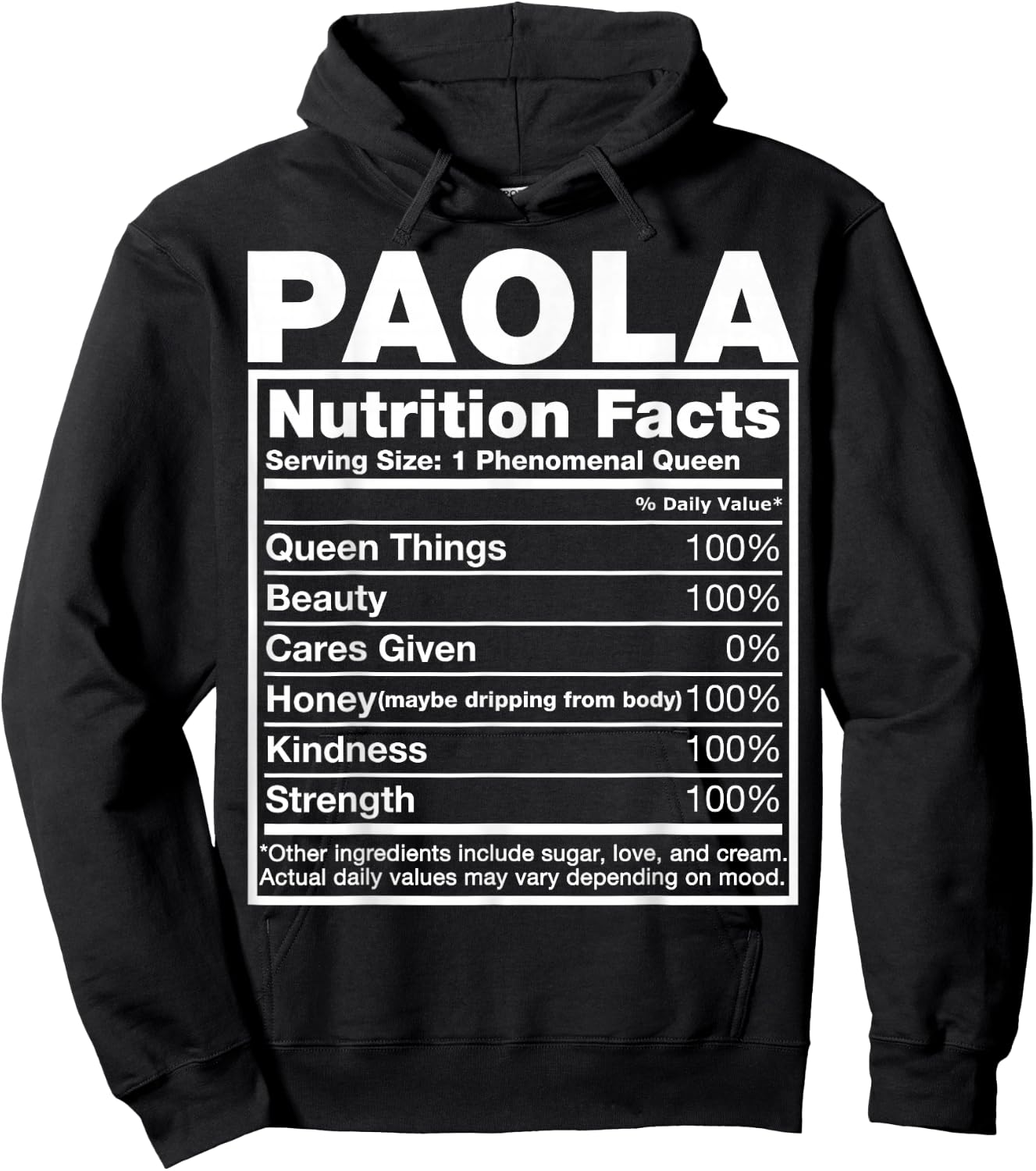 Paola Nutrition Facts Paola Name Birthday Shirt Hoodie - Hoodie | Black