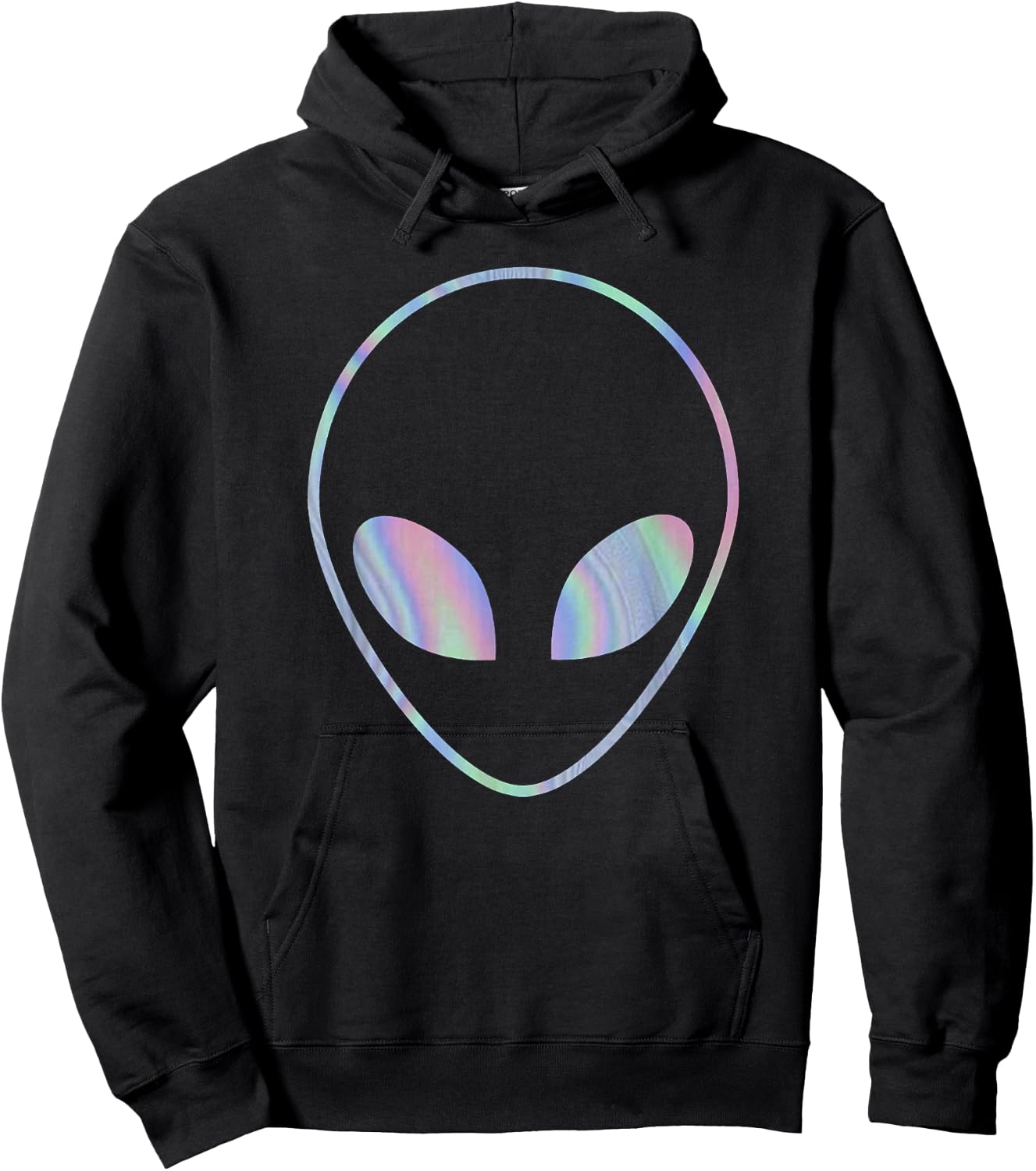 Trendy Alien Holographic Big Face Hoodie - Hoodie | Black
