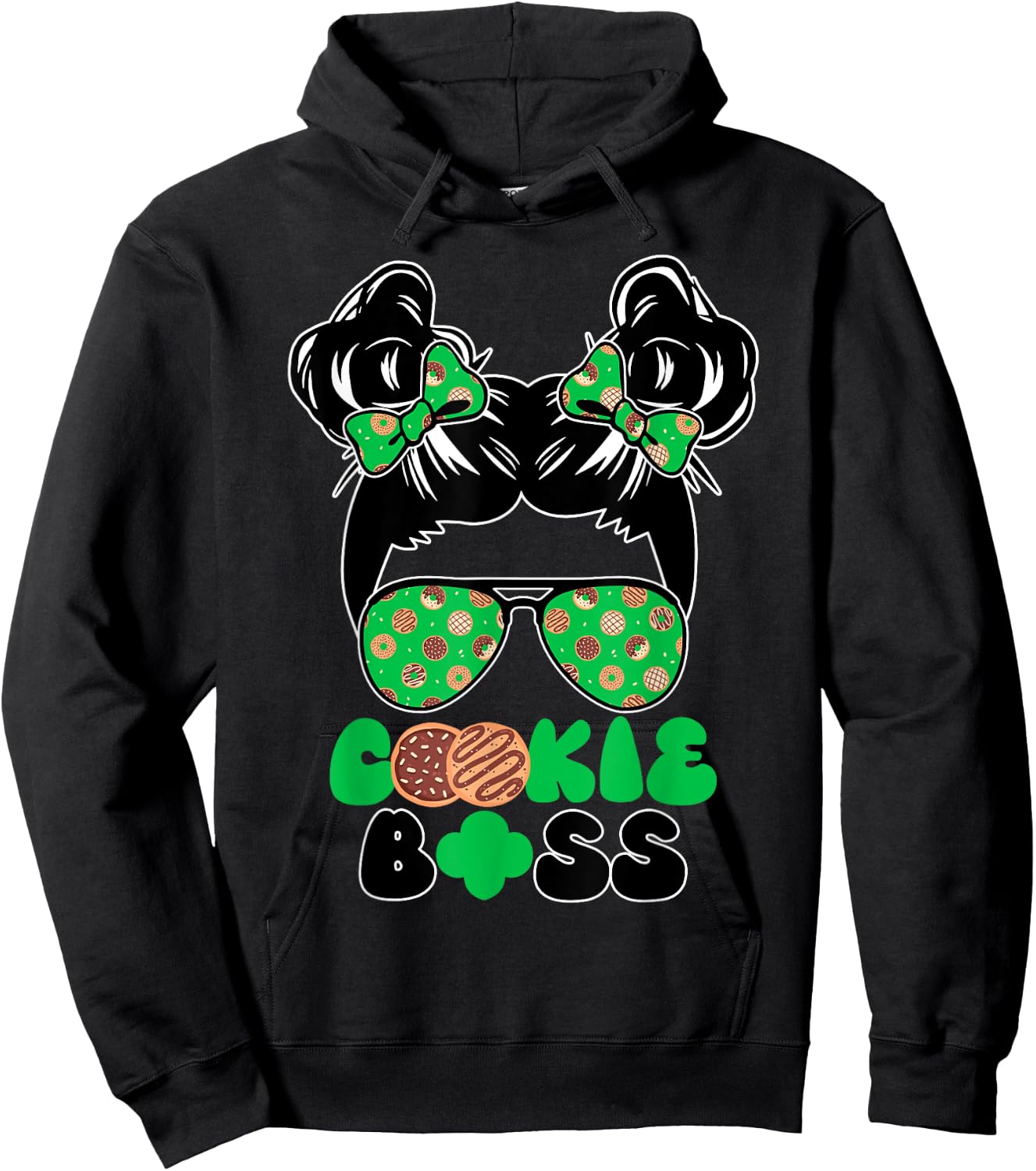 Cookie Boss Sunglasses Bow Hair Text Cookie Lovers Humor Hoodie - Hoodie | Black