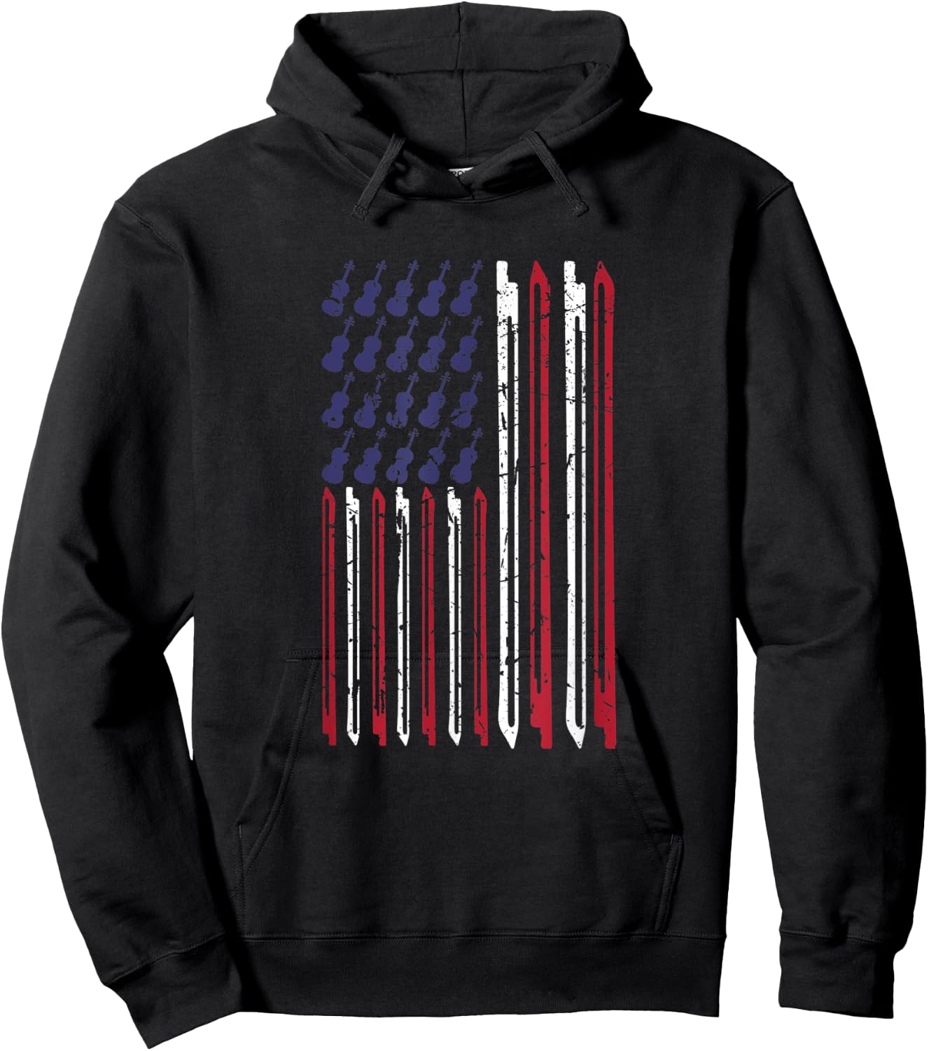 Violin Bow Music Musical Violinist USA American Flag Kids Men Hoodie - Hoodie | Black