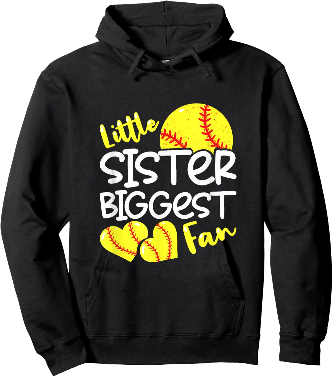 Softball Little Sister Biggest Fan Teen Girls Hoodie - Hoodie | Black