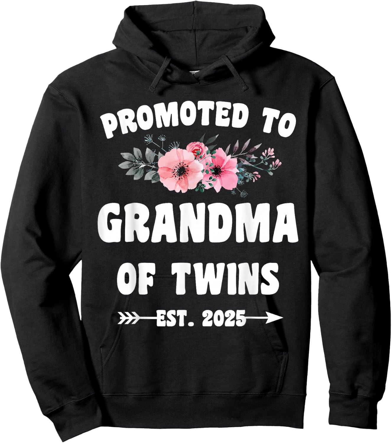 Promoted To Grandma Of Twins Est 2025 Pregnancy Announcement Black Women's Modern Casual Short Sleeve Hoodie - Hoodie | Black