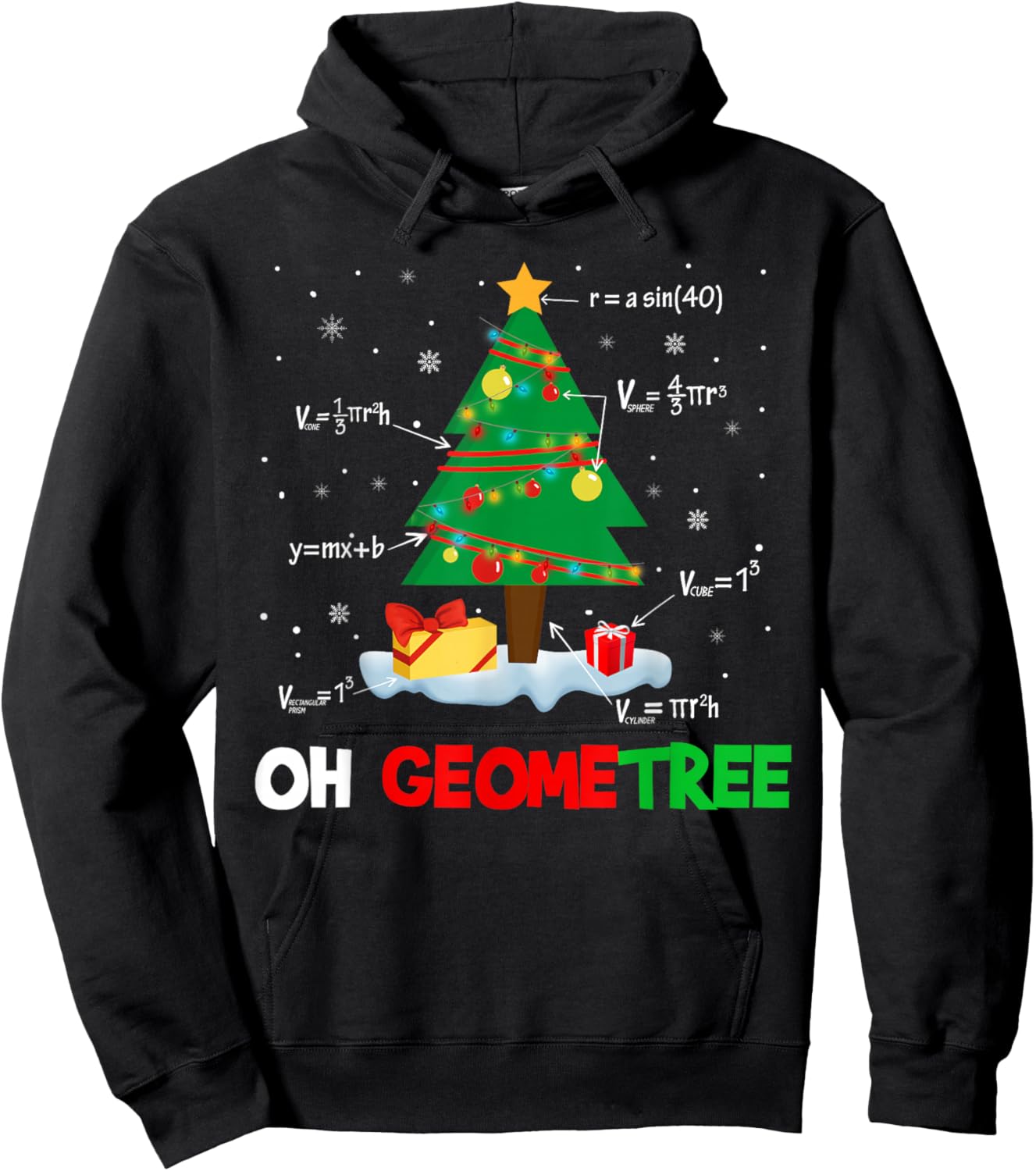 Oh Geometree Funny Christmas Tree Geometry Math Teacher Gift Hoodie - Hoodie | Black