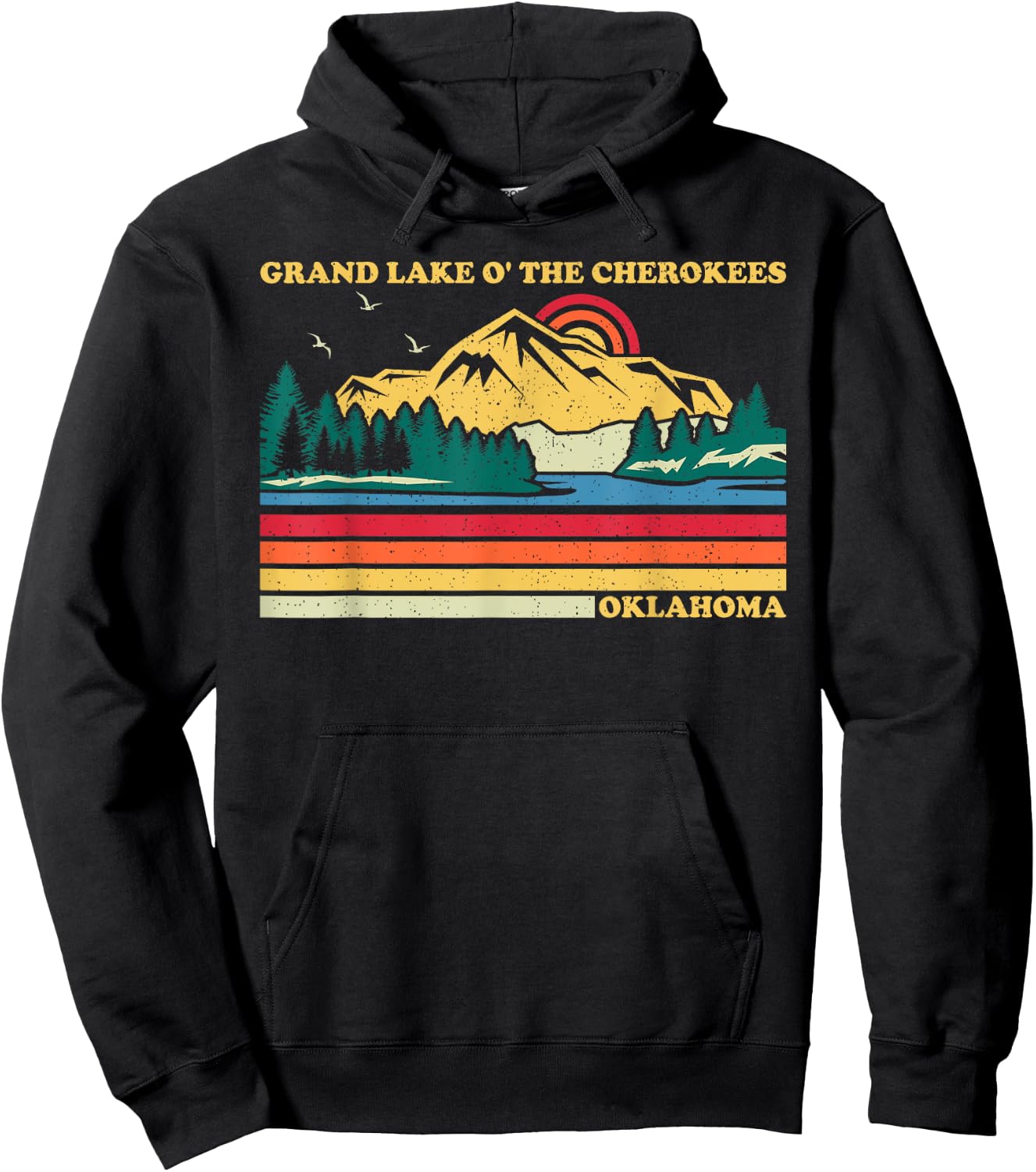 Vintage Retro Oklahoma Grand Lake O' The Cherokees Hoodie - Hoodie | Black