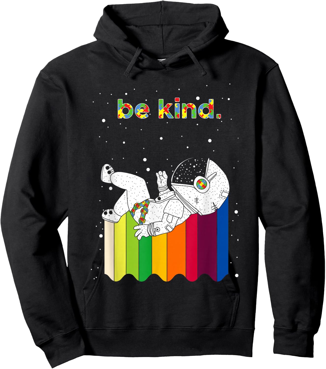Astronaut Be Kind Autism - Astronaut Rainbow Kindness Hoodie - Hoodie | Black