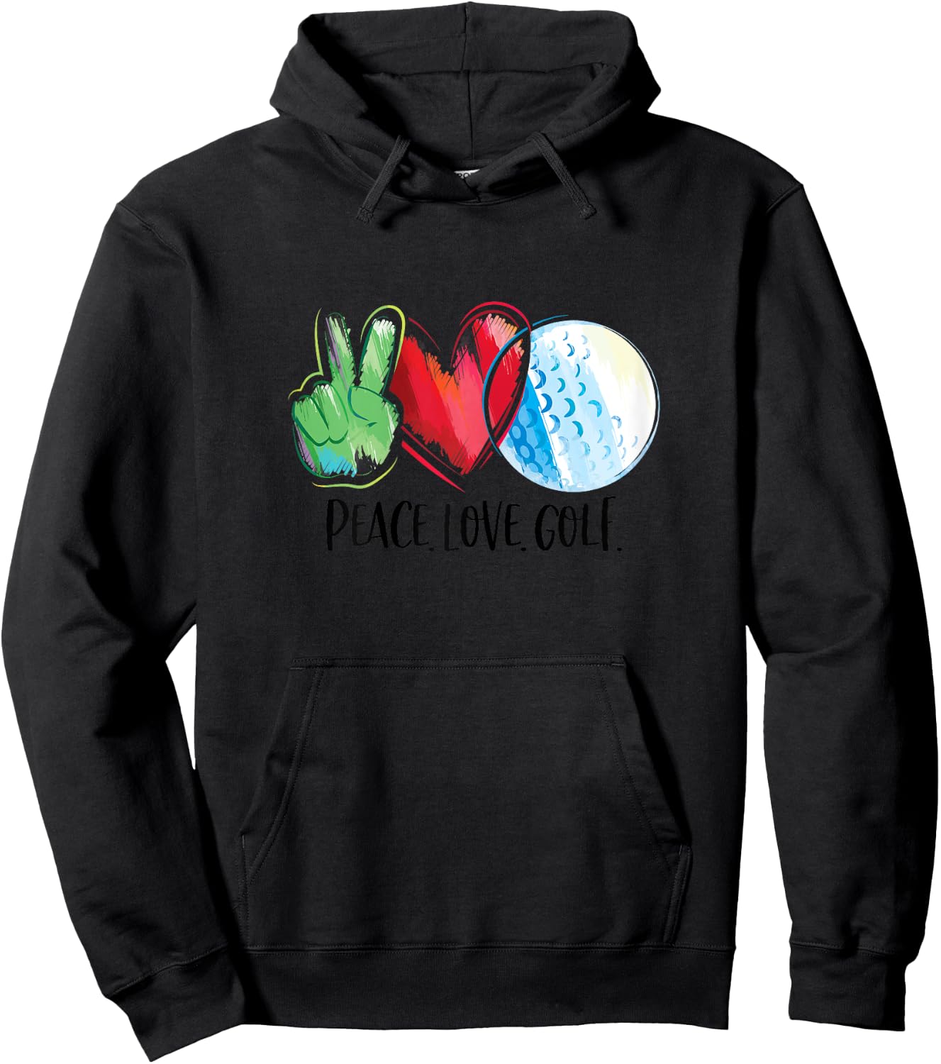 Golf Player Golfing Golf Club Peace Love Golf Hoodie - Hoodie | Black