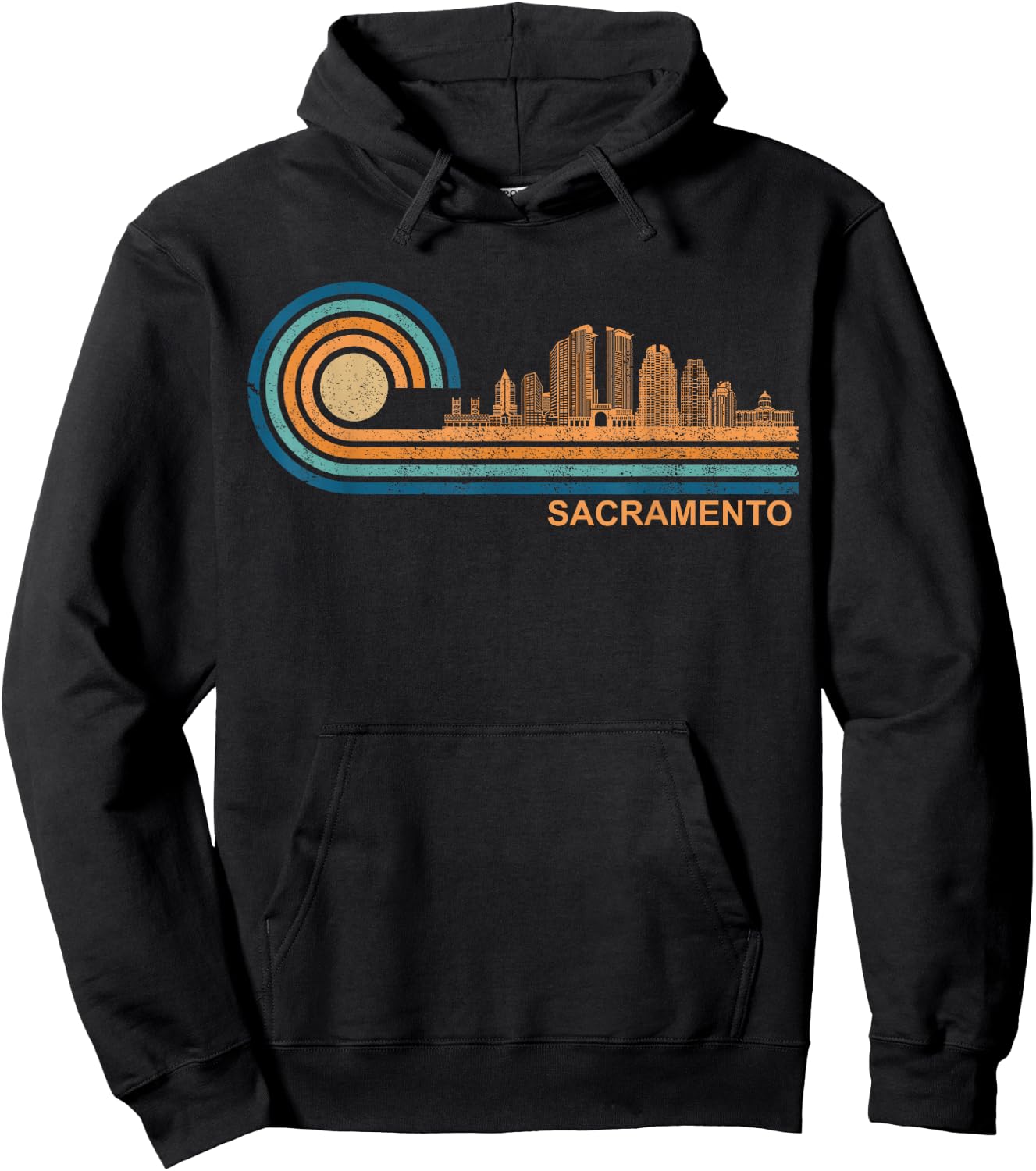 Sacramento Skyline Retro Sacramento Fan CA Sacramento Hoodie - Hoodie | Black