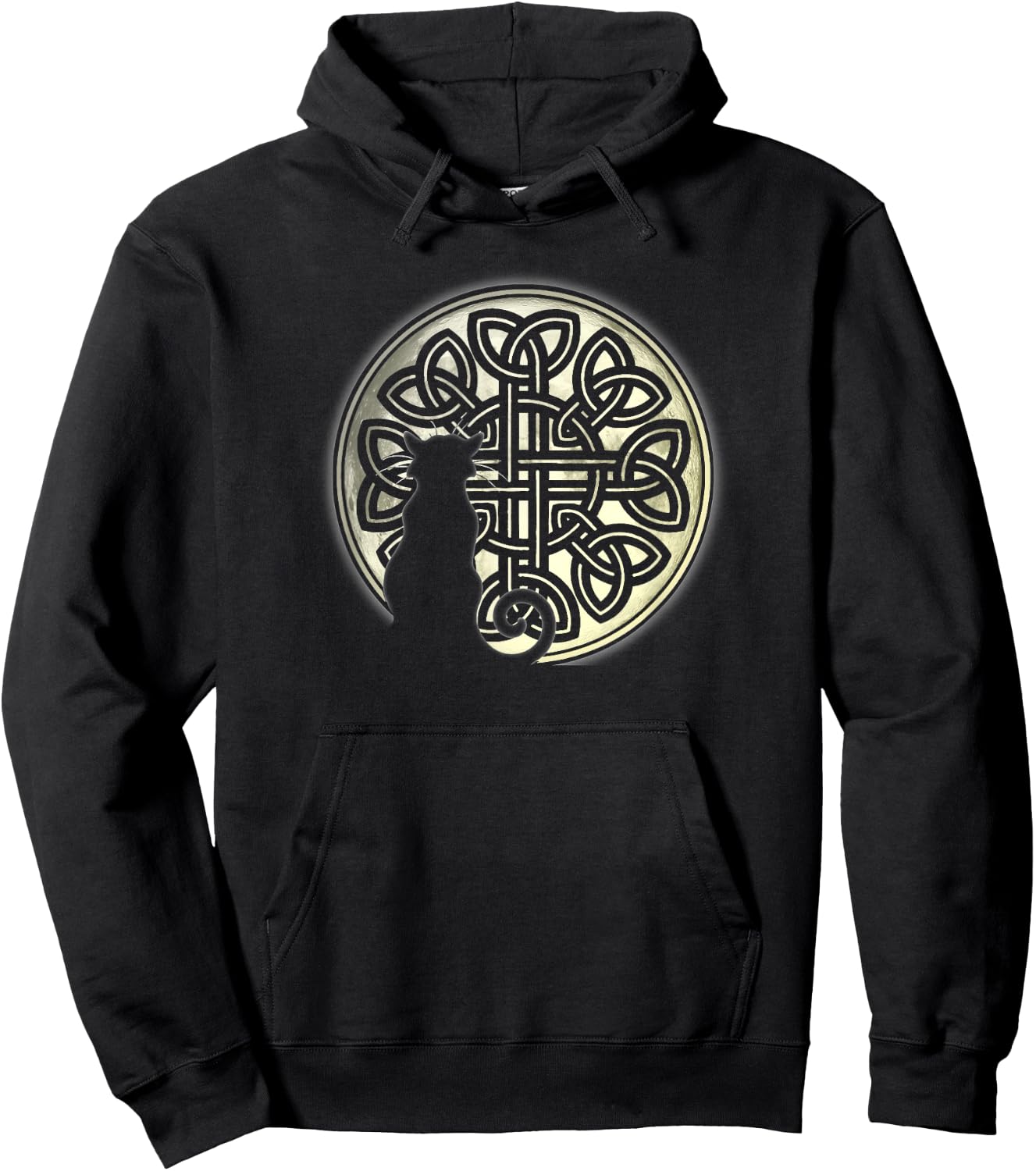 Celtic Knot Cat and the Moon Halloween Hoodie - Hoodie | Black