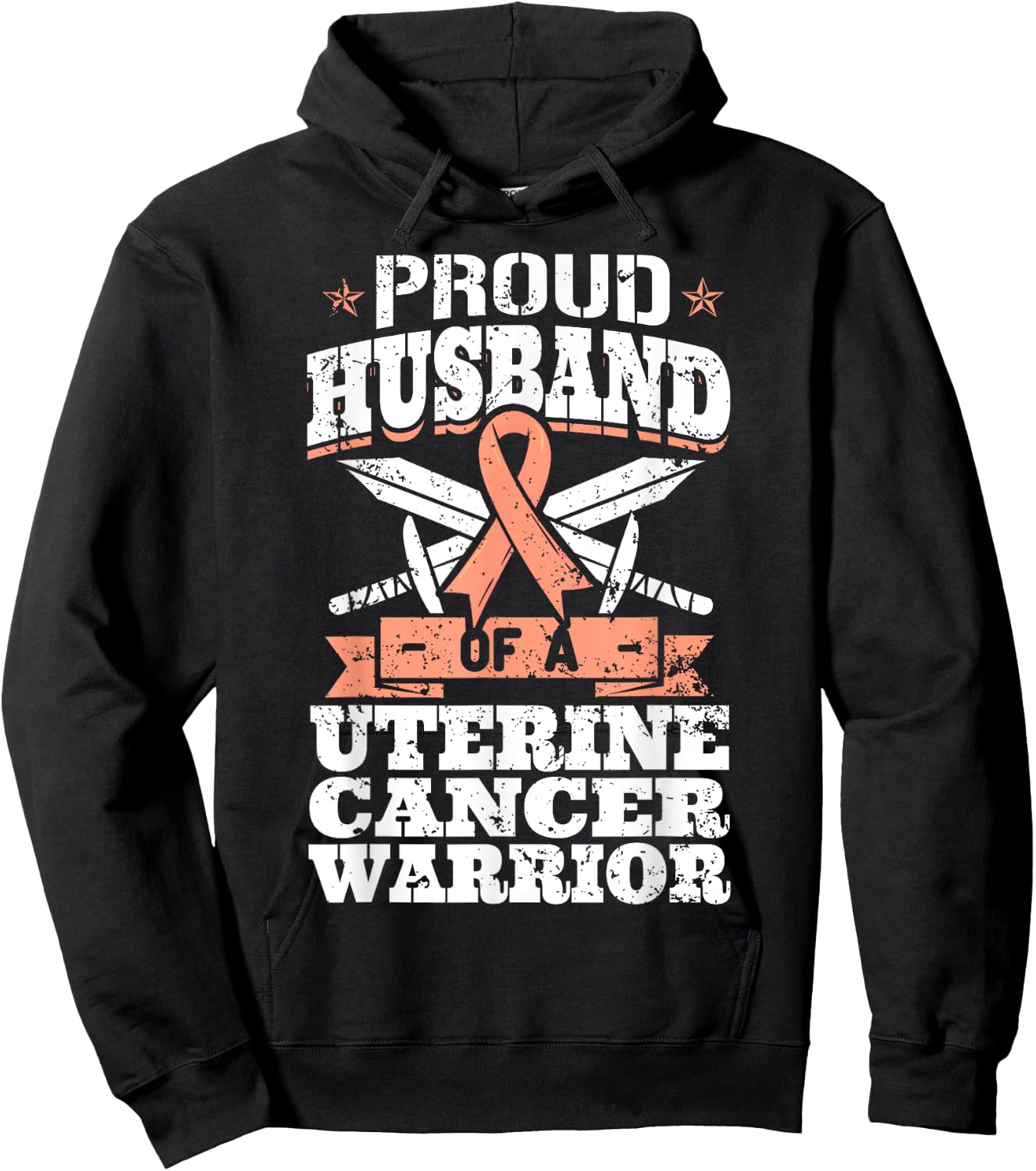 Proud Husband Of A Uterine Cancer Warrior Awareness Ribbon Hoodie - Hoodie | Black