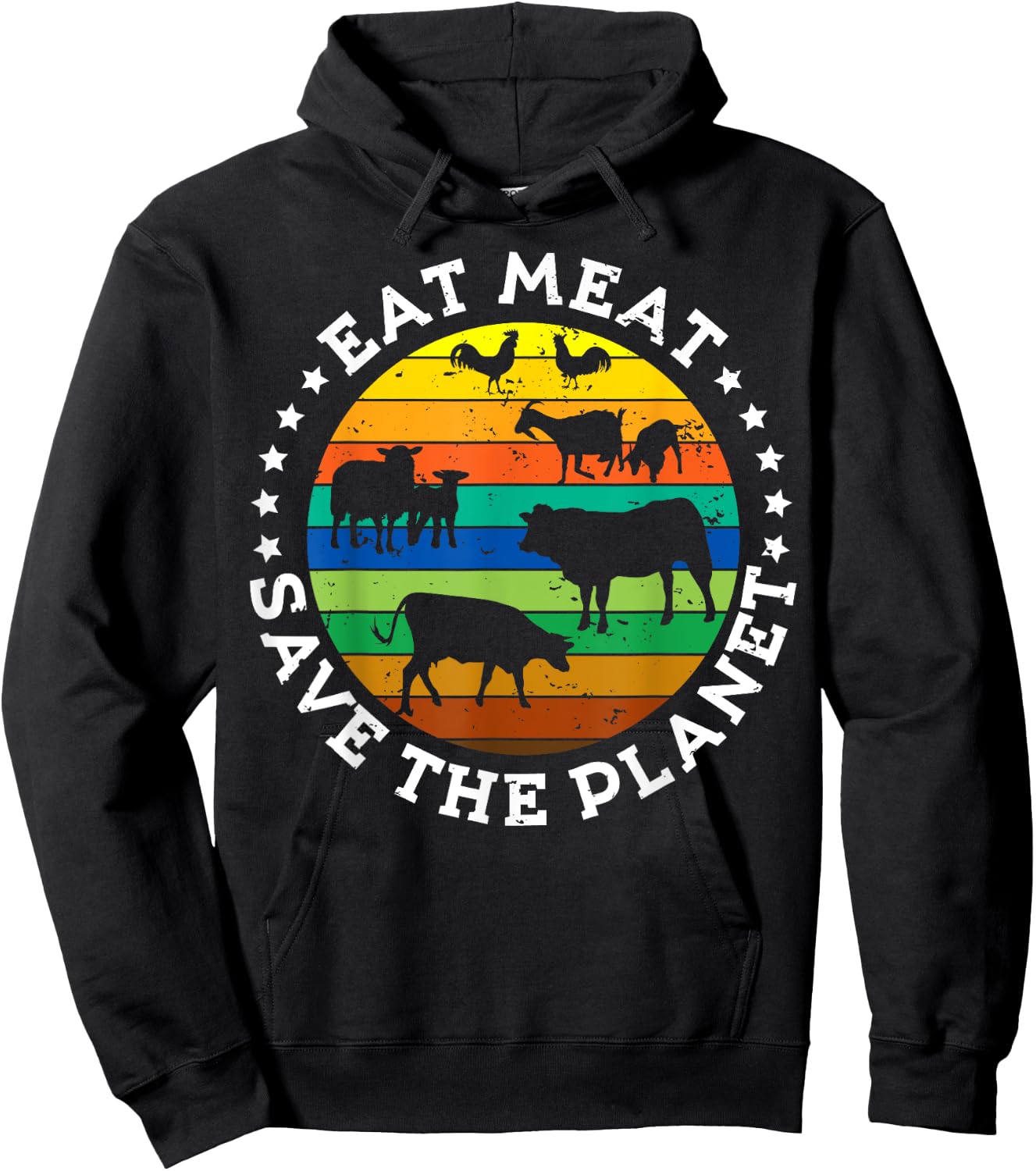 EAT MEAT SAVE THE PLANET Vintage Retro Original Design Hoodie - Hoodie | Black