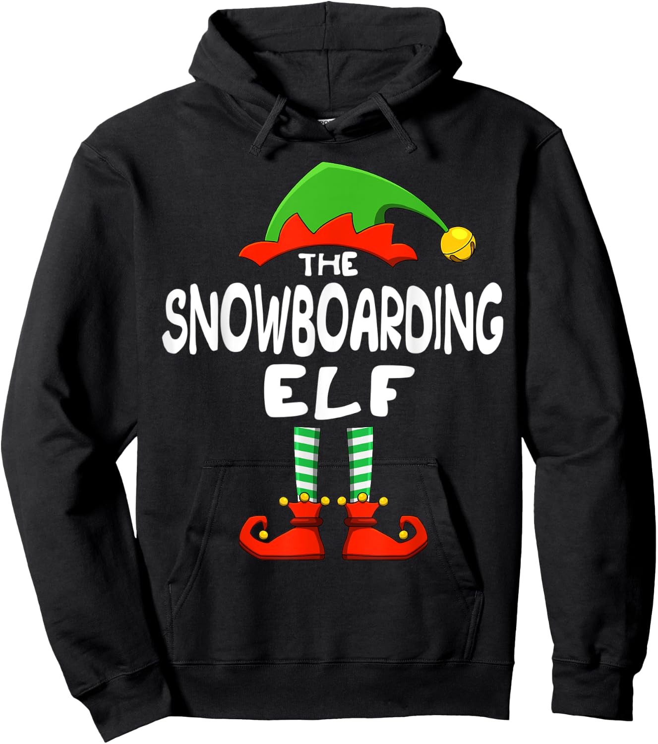 The Snowboarding Elf Funny Matching Family Christmas Hoodie - Hoodie | Black