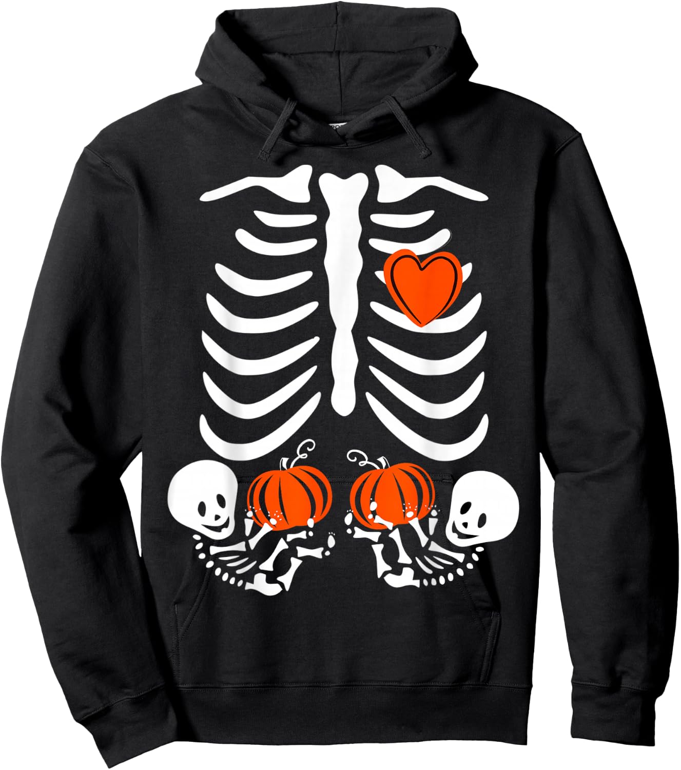Pregnant Skeleton Twin Pregnancy Halloween Baby Announcement Hoodie - Hoodie | Black